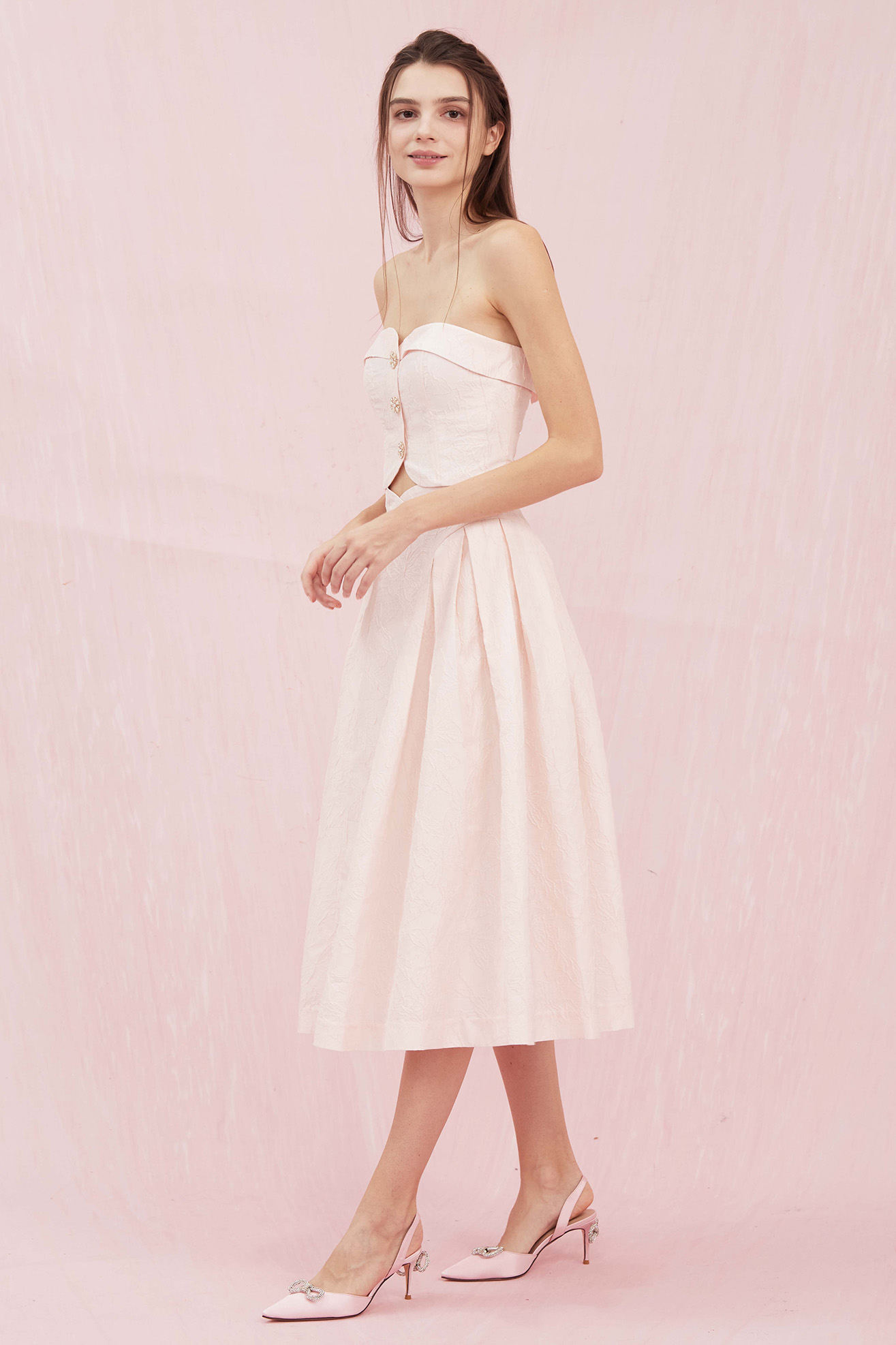 Noemie Pink Jacquard Long Skirt