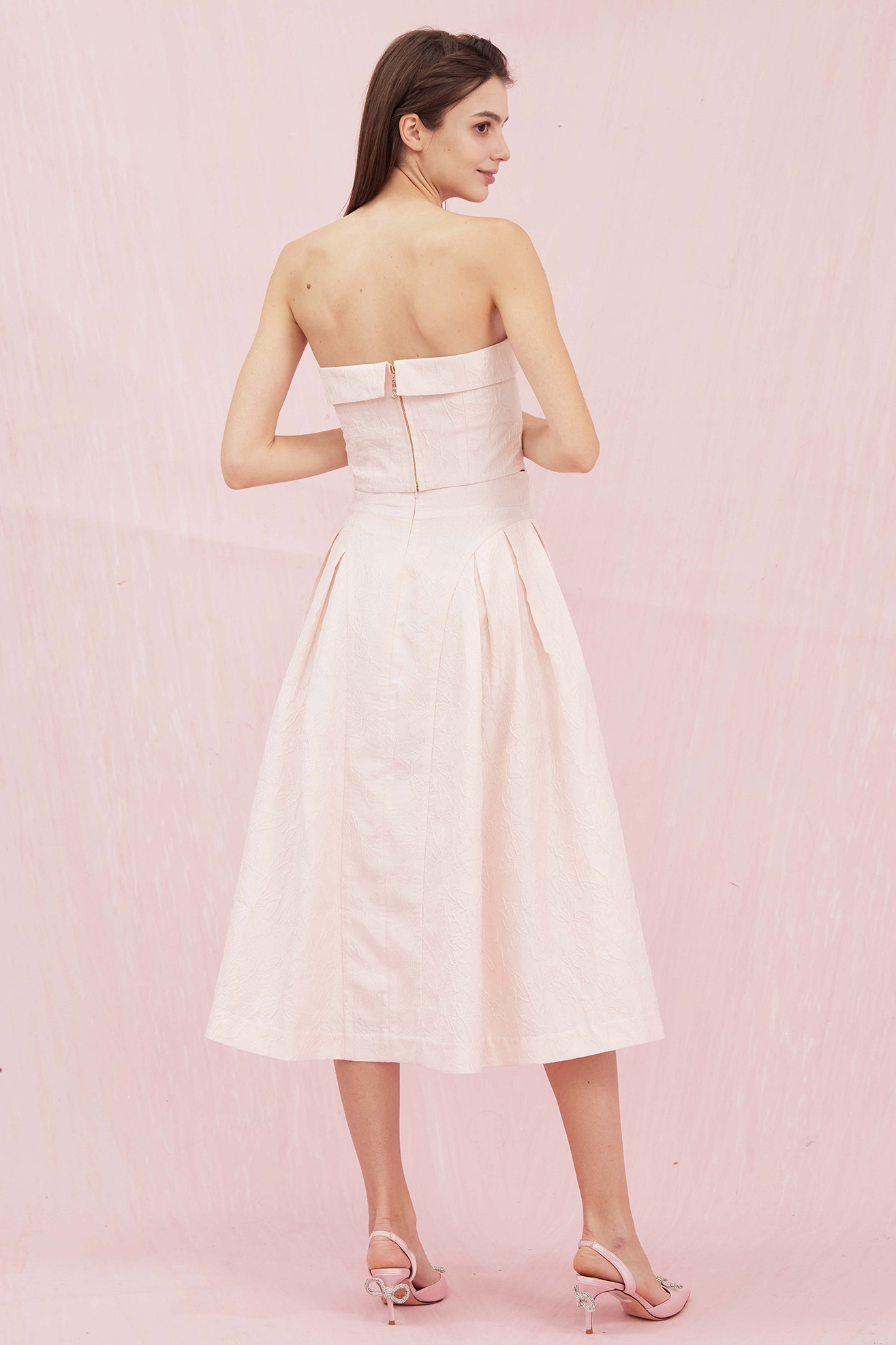 Noemie Pink Jacquard Long Skirt