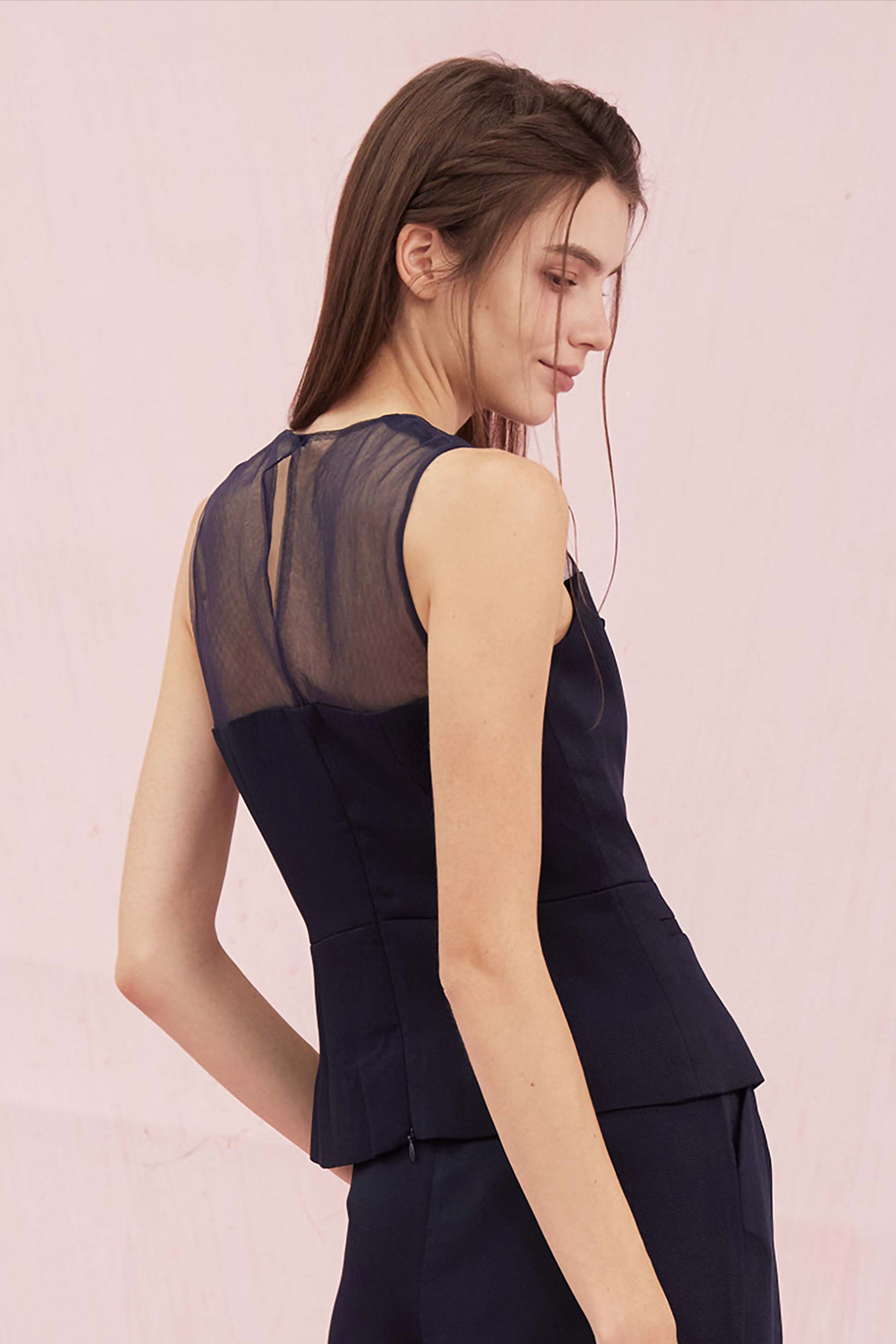 Adalicia Navy Top With Mesh