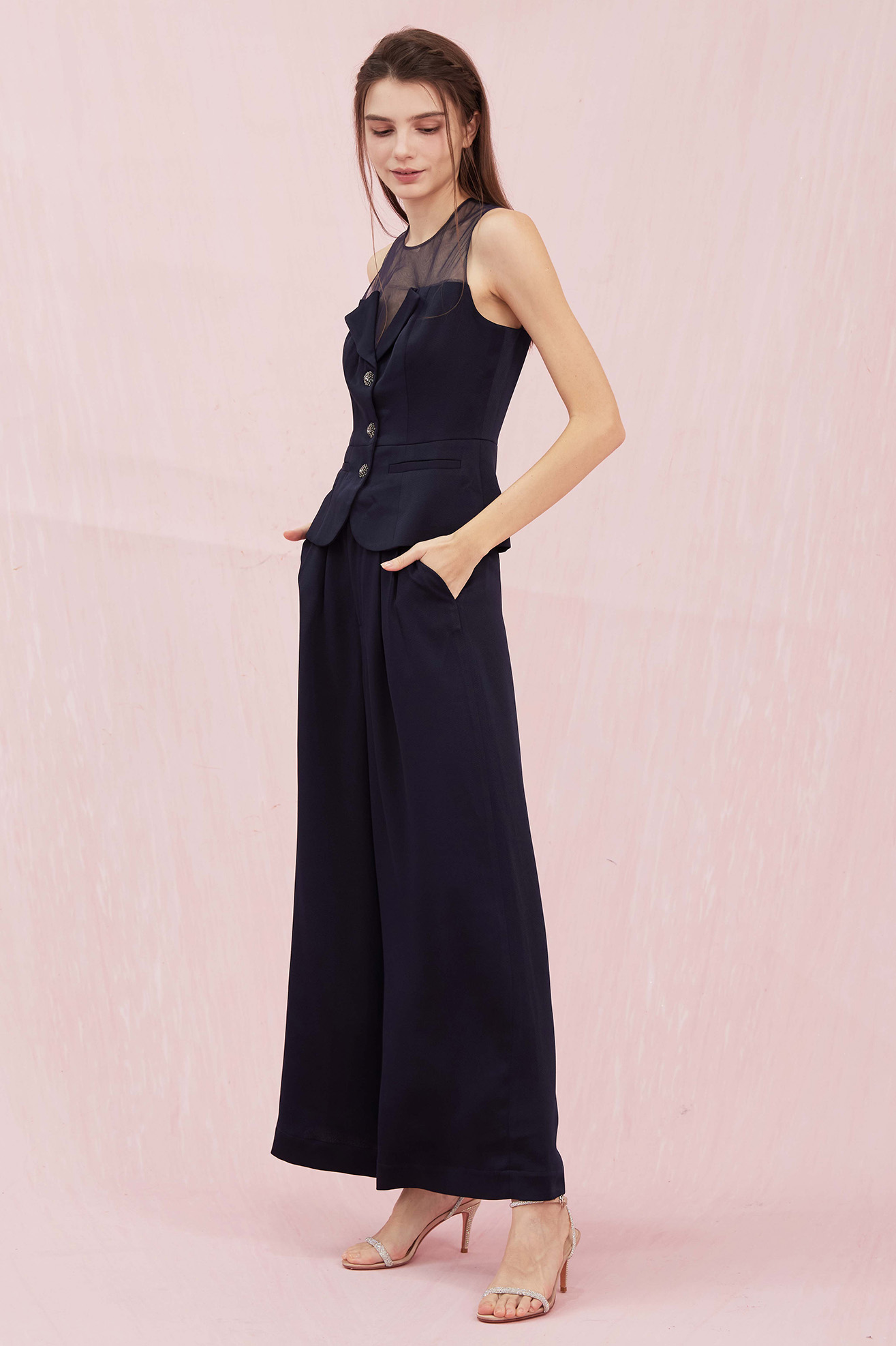 Adalicia Navy Top With Mesh