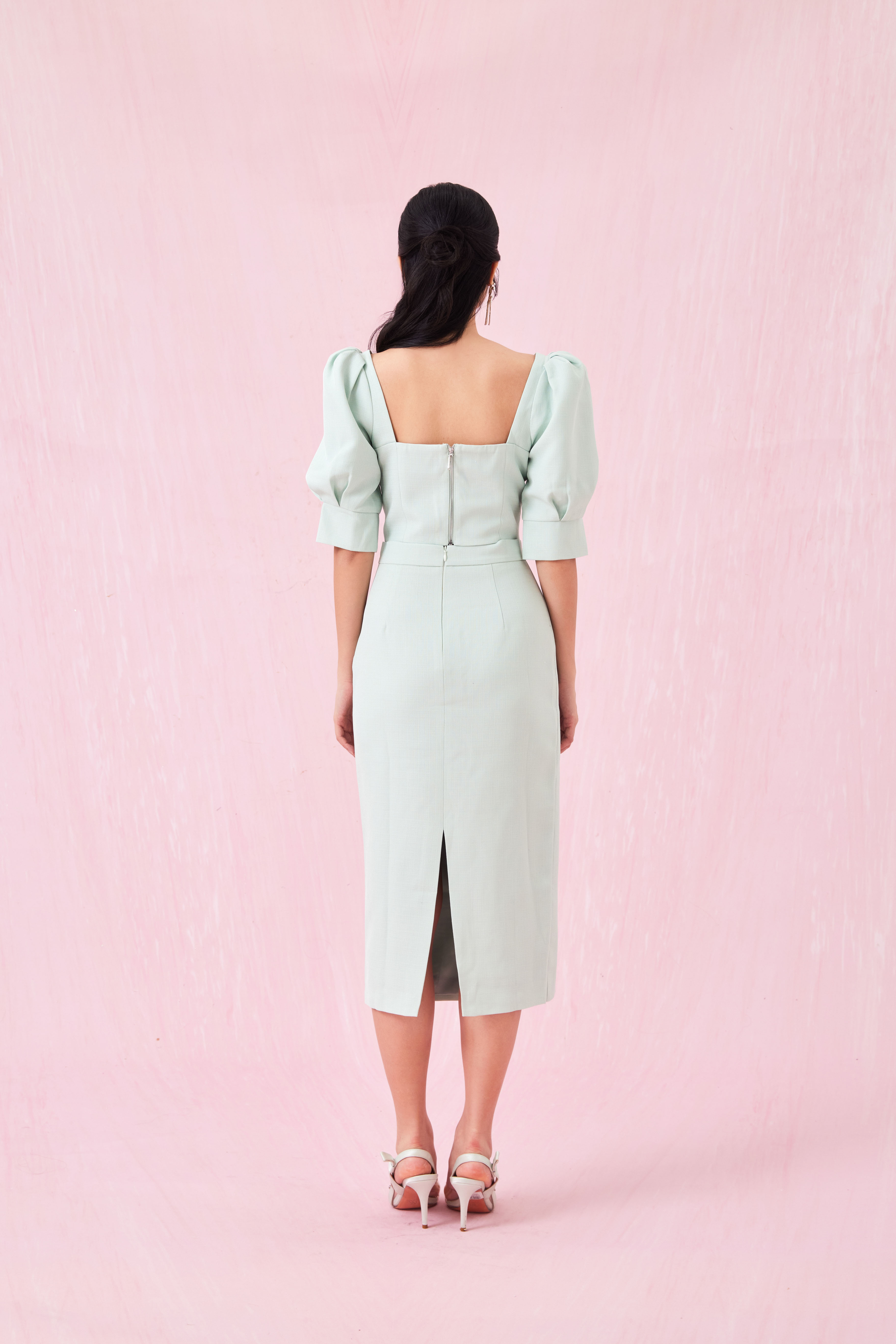 Gilian Light Green Midi Skirt With Slit