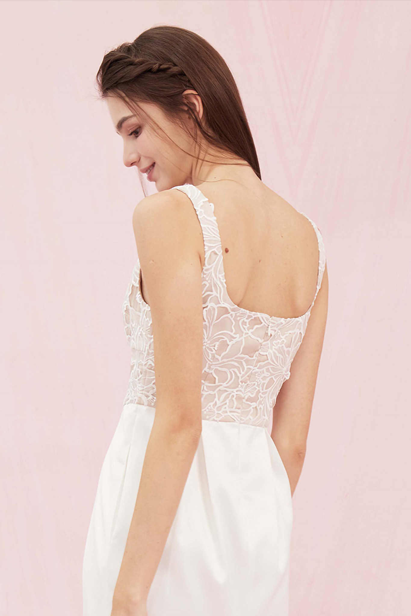 Allouette Beige with White Lace Dress