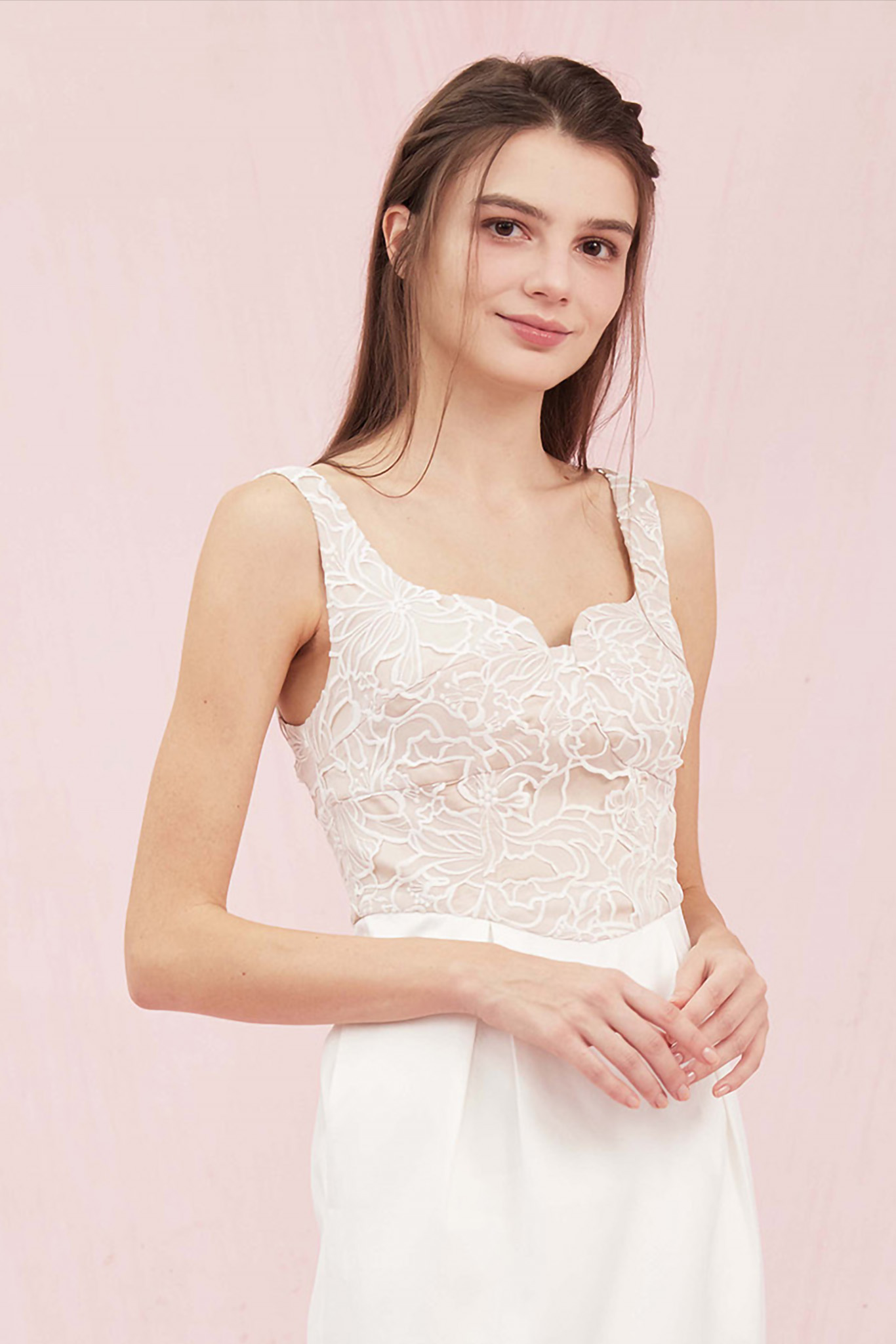 Allouette Beige with White Lace Dress