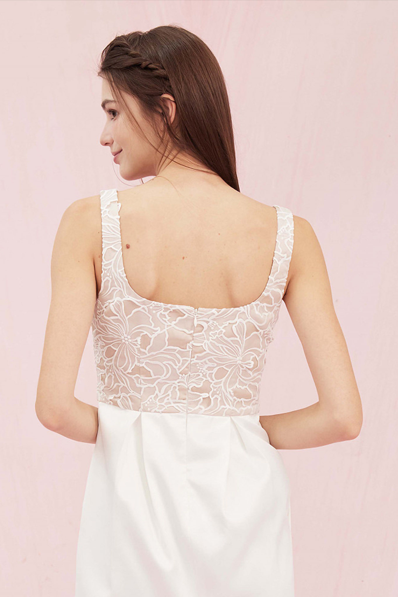 Allouette Beige with White Lace Dress