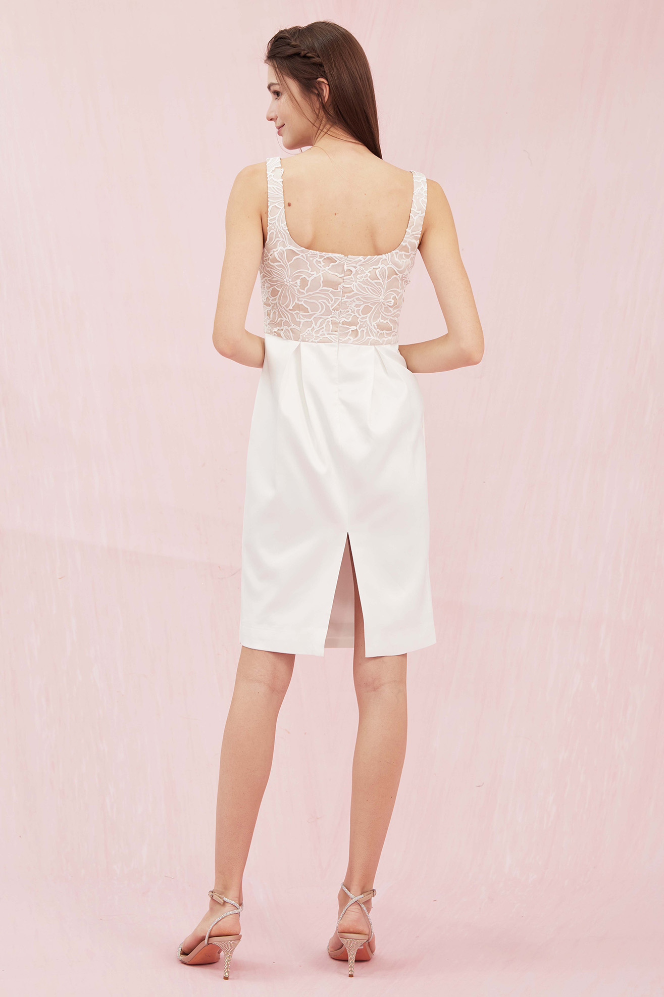 Allouette Beige with White Lace Dress