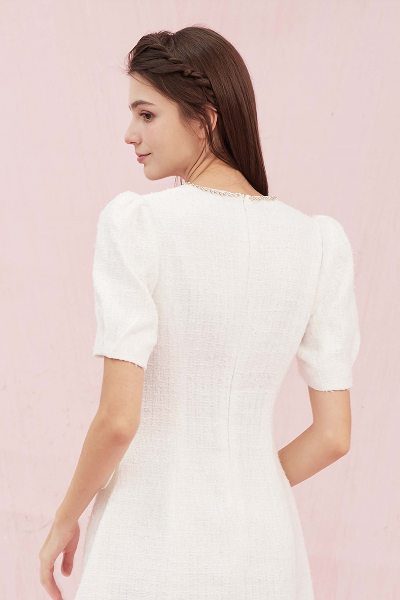 Grissel Button White Tweed Dress