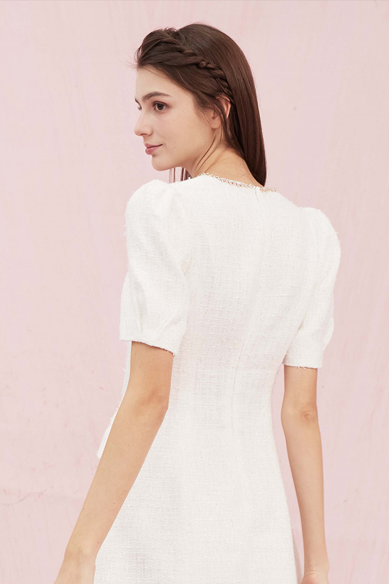 Grissel Button White Tweed Dress