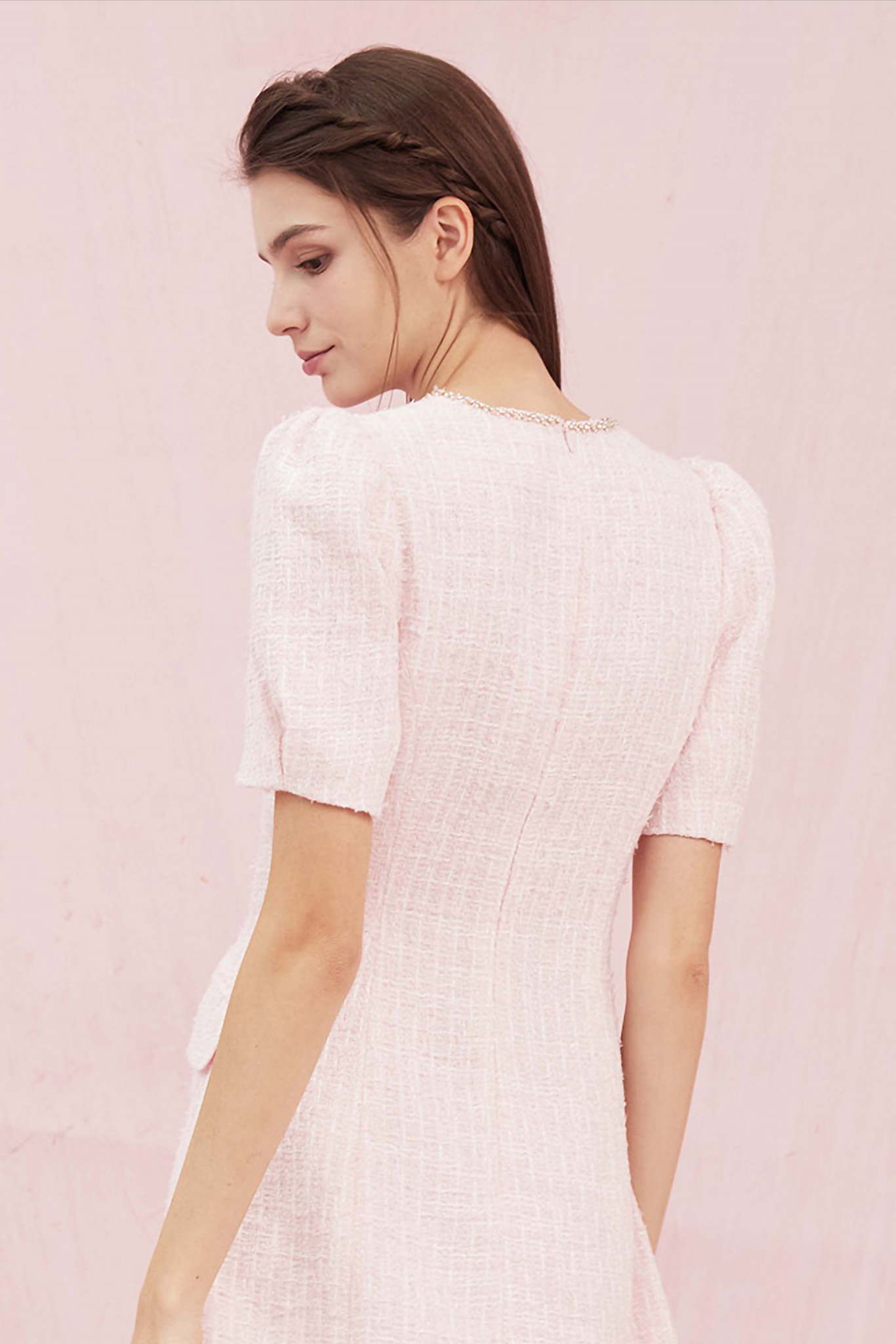 Grissel Button Light Pink Tweed Dress