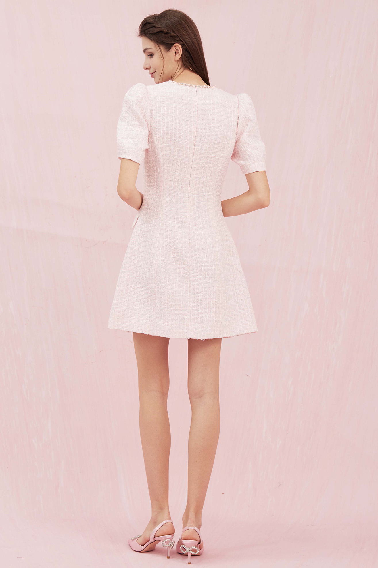 Grissel Button Light Pink Tweed Dress