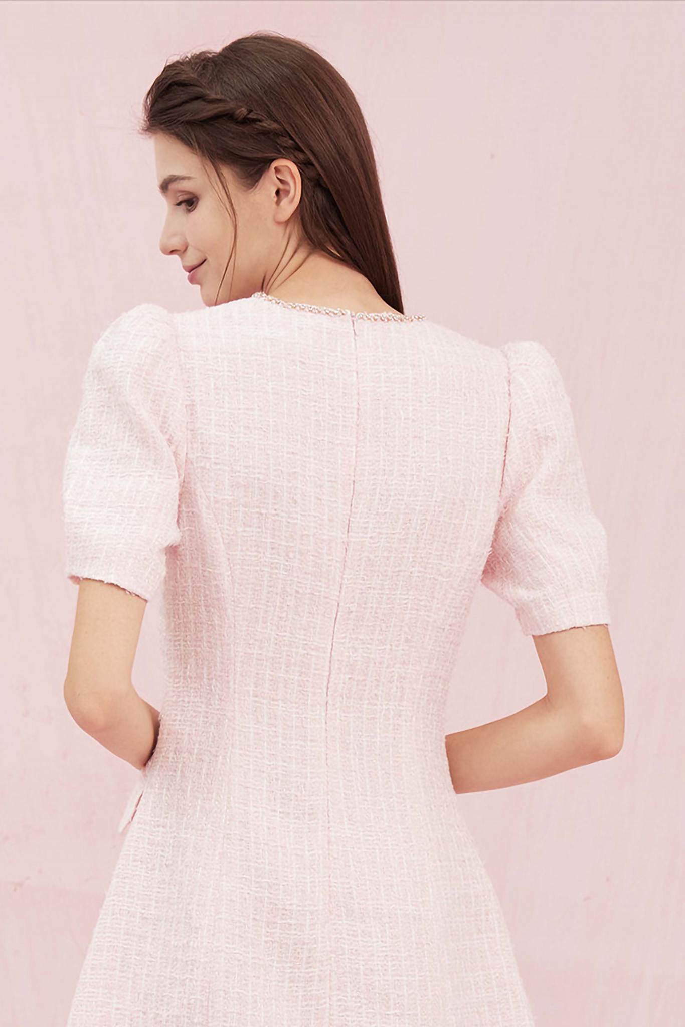 Grissel Button Light Pink Tweed Dress