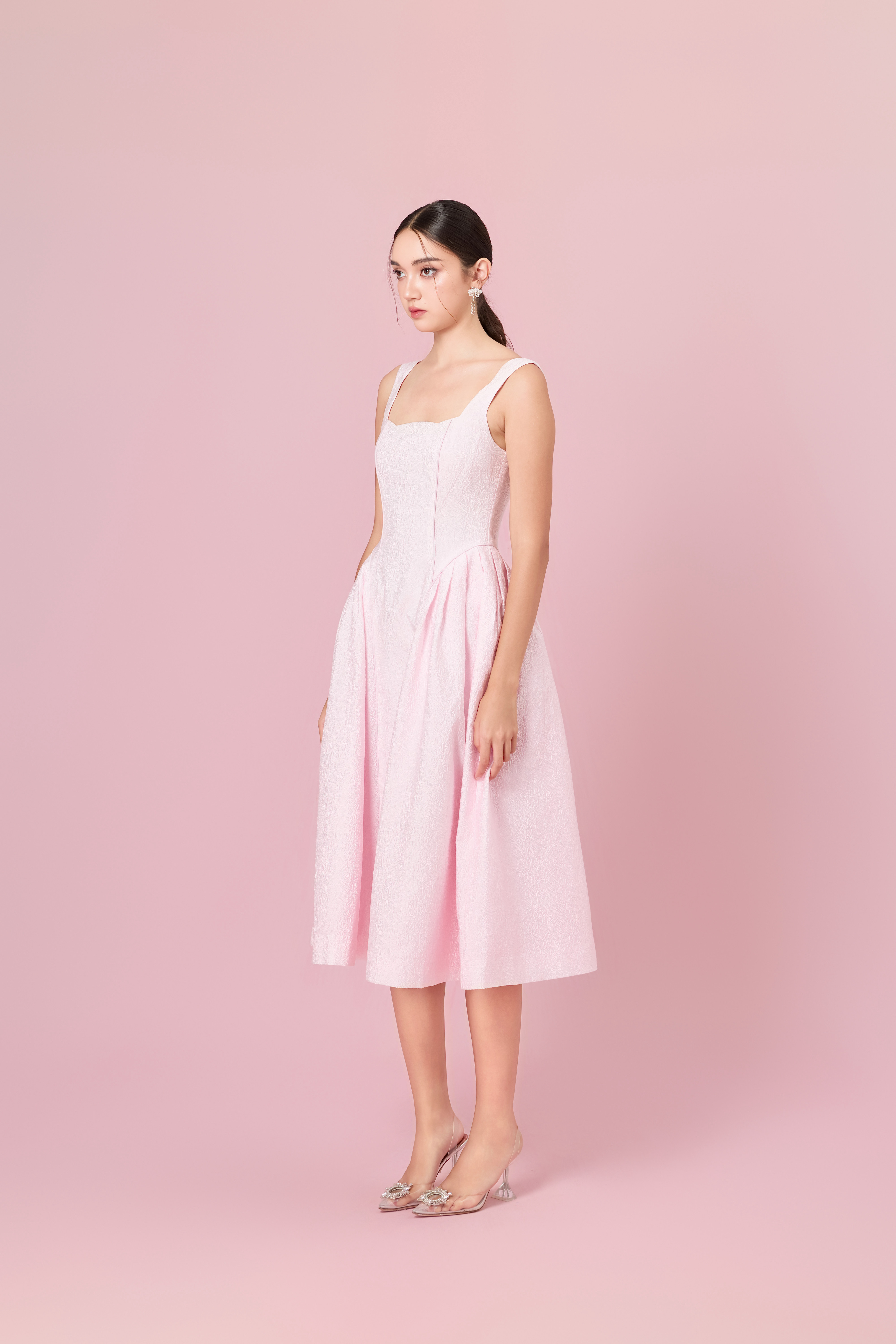 Glady Pink Jacquard Long Dress