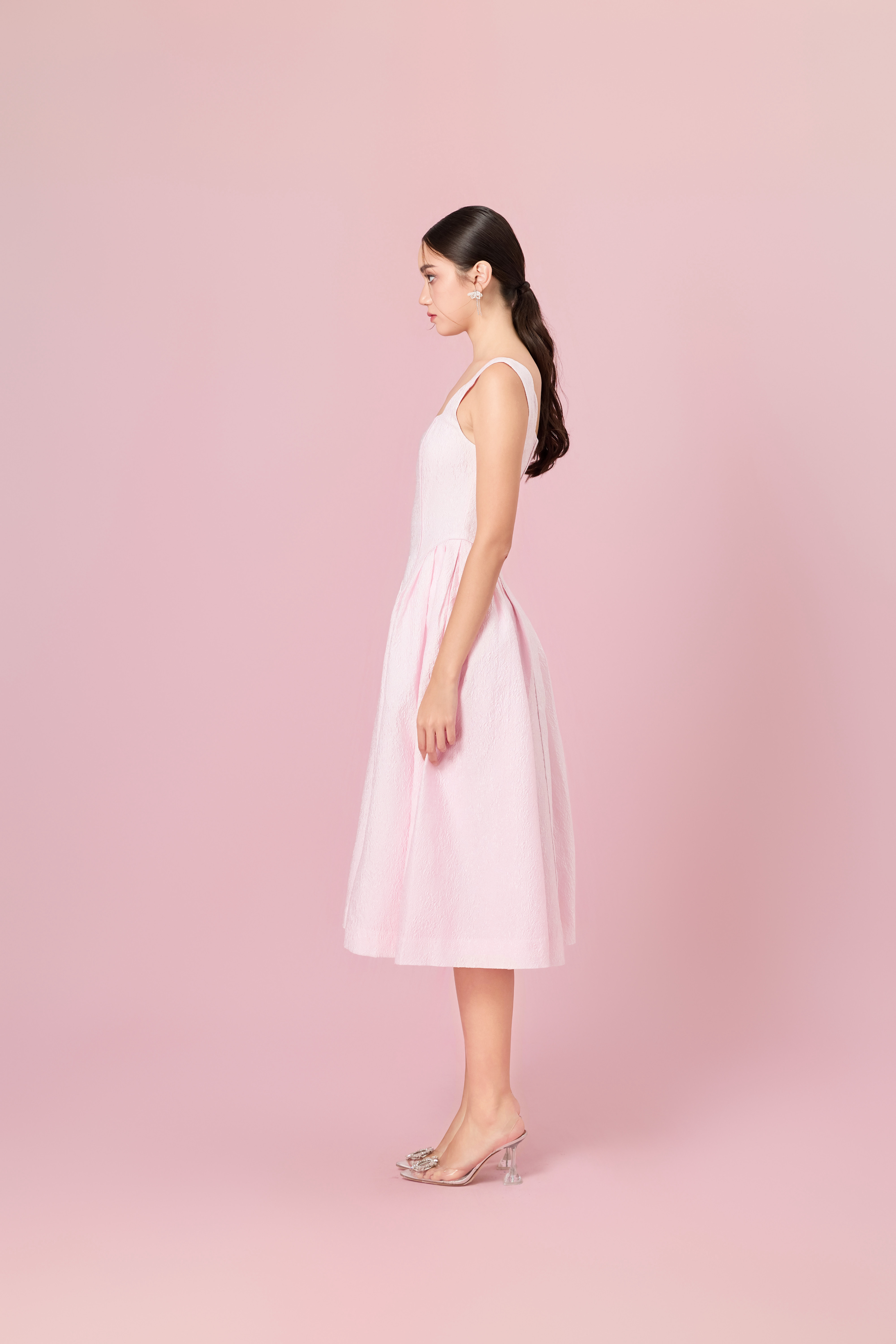 Glady Pink Jacquard Long Dress