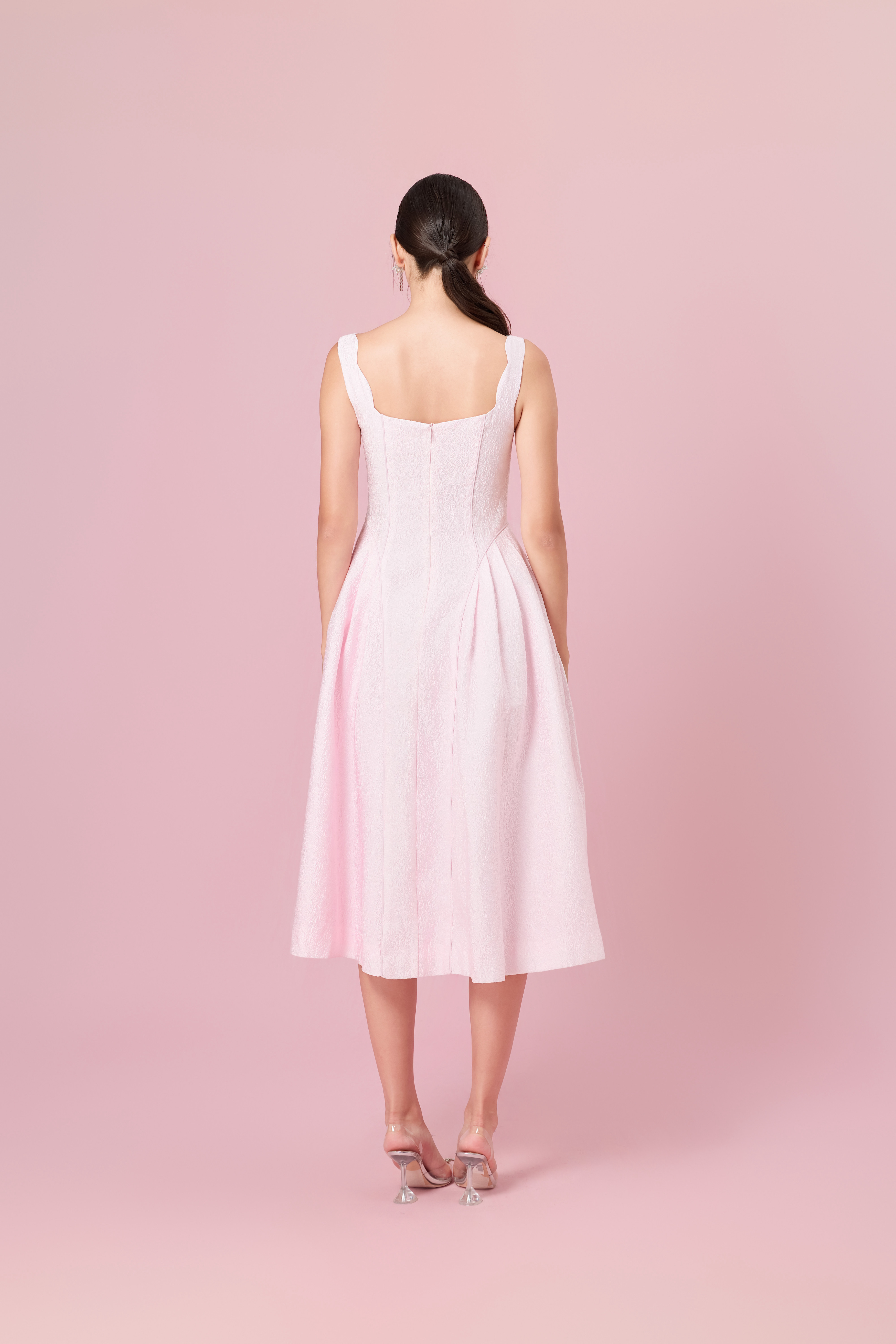Glady Pink Jacquard Long Dress