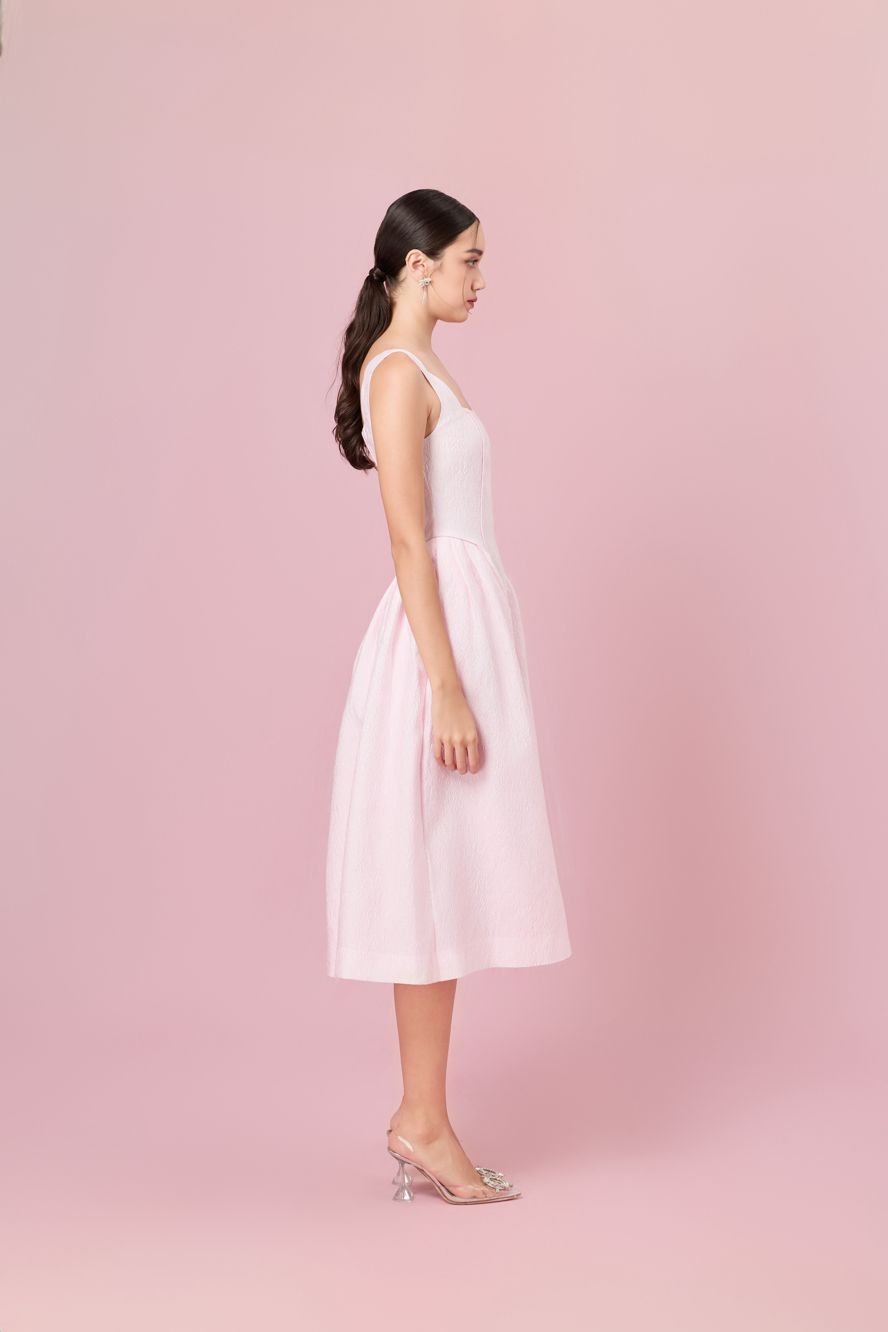 Glady Pink Jacquard Long Dress