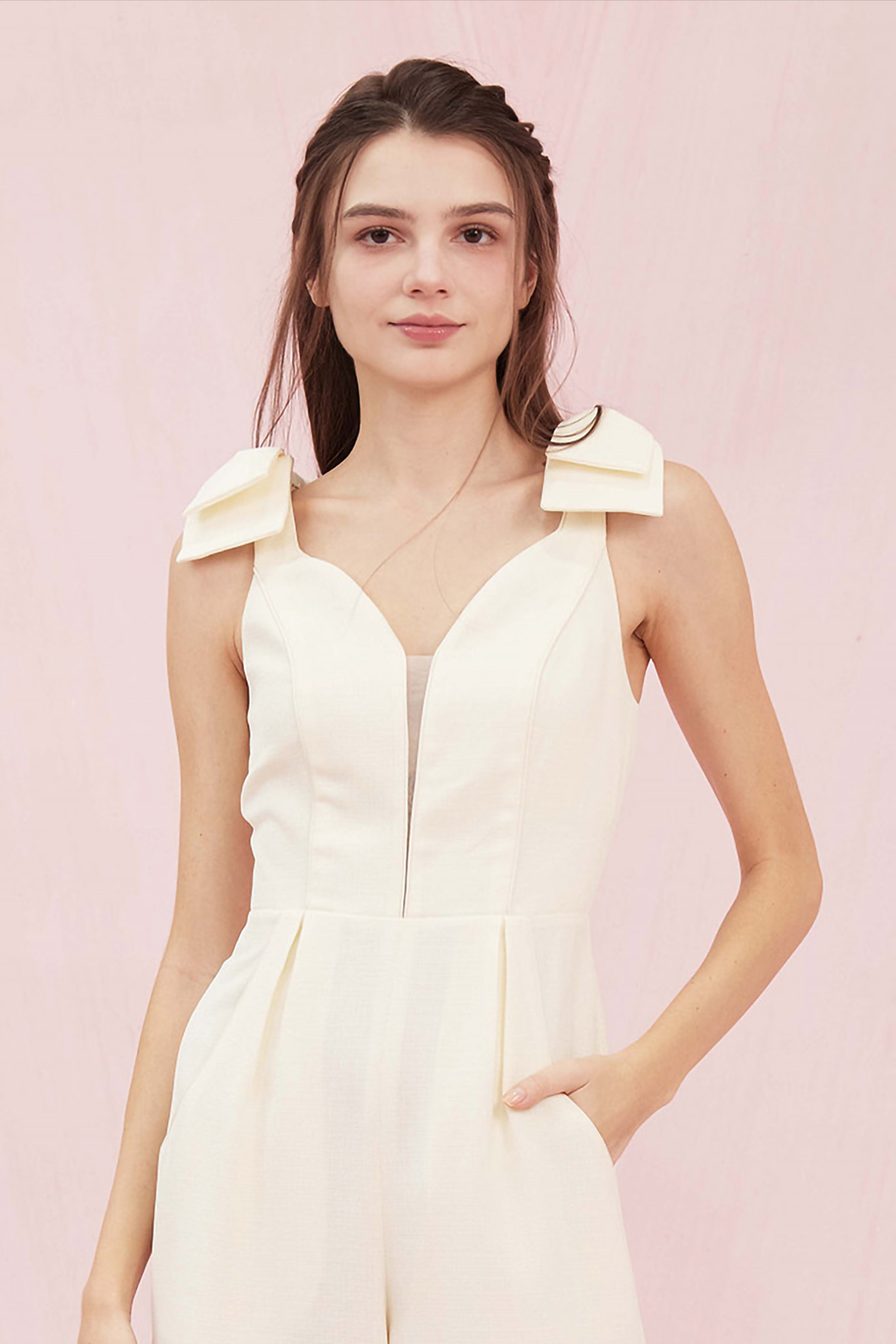 Vanya Bow Ivory Tweed Jumpsuit