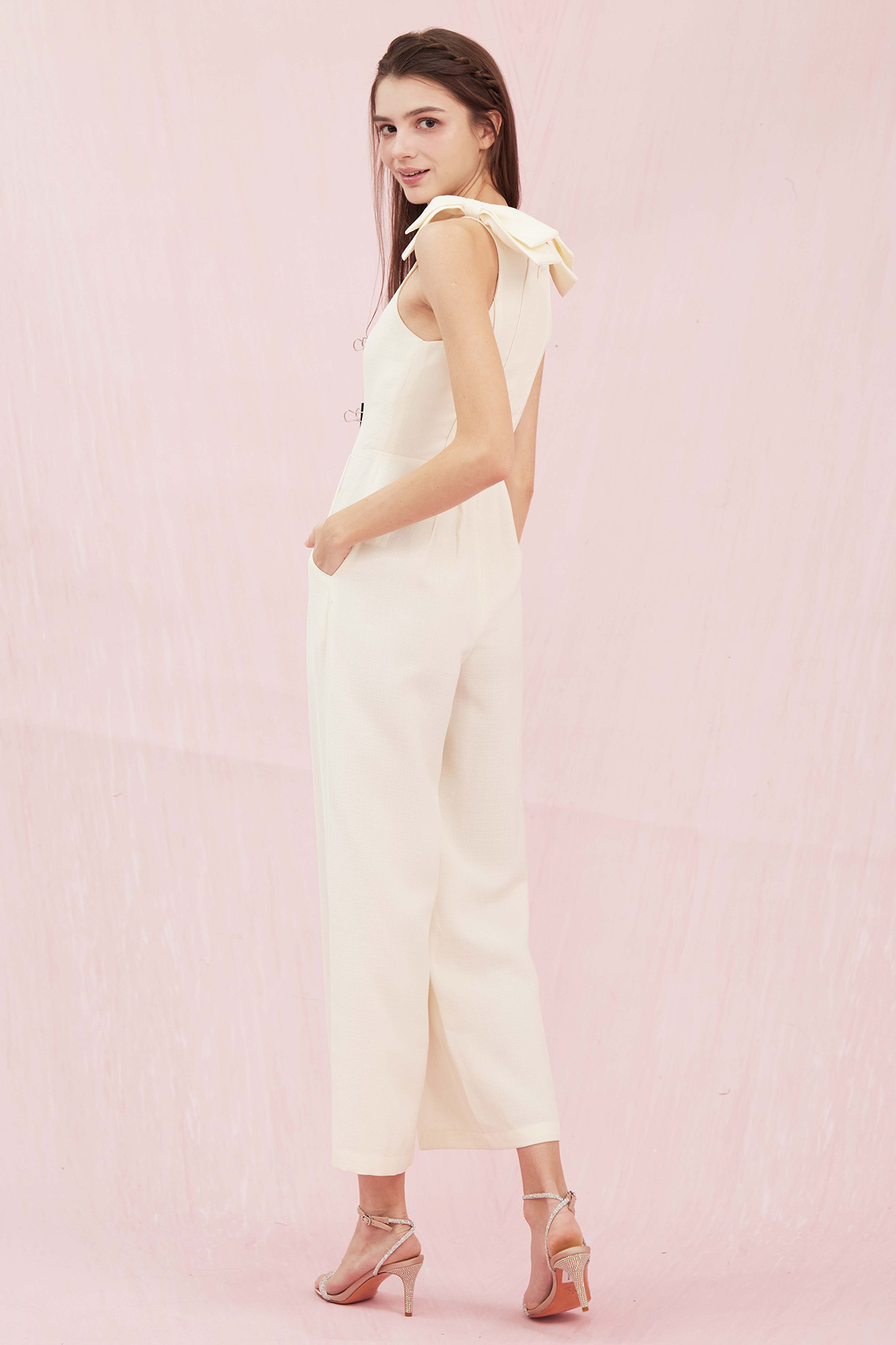 Vanya Bow Ivory Tweed Jumpsuit