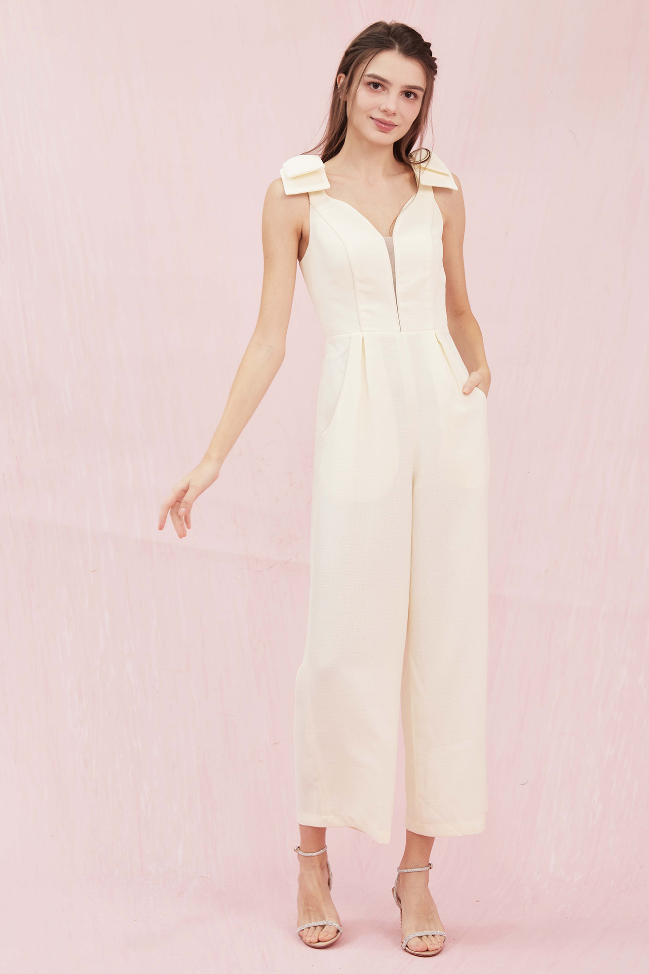 Vanya Bow Ivory Tweed Jumpsuit