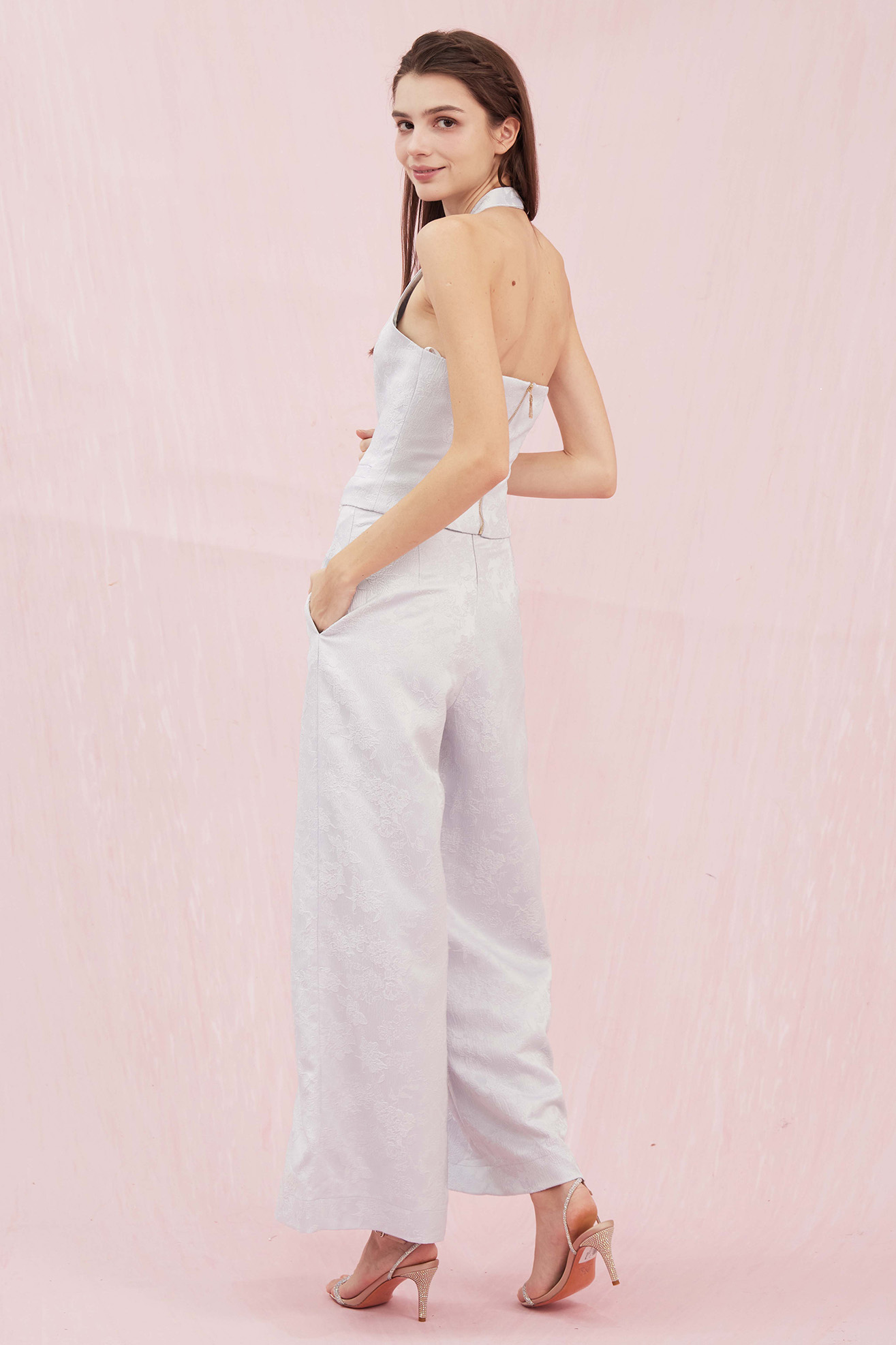 Brigitte Blue Jacquard Halter Top