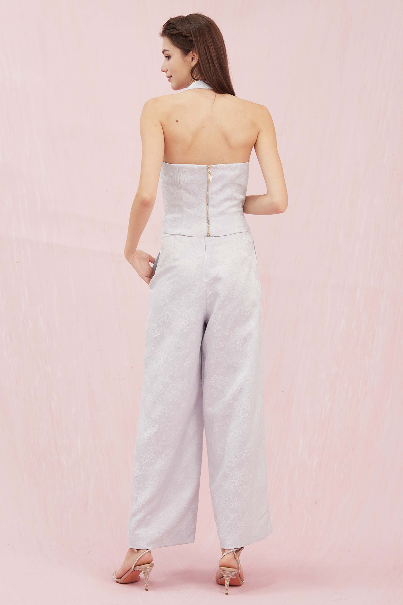 Brigitte Blue Jacquard Halter Top