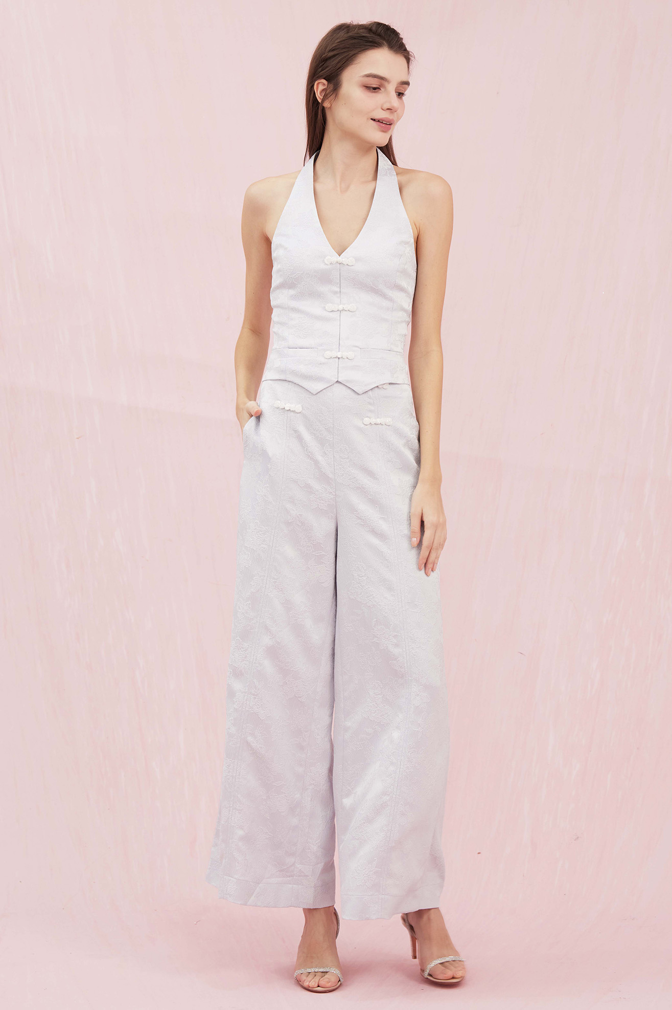 Brigitte Blue Jacquard Halter Top