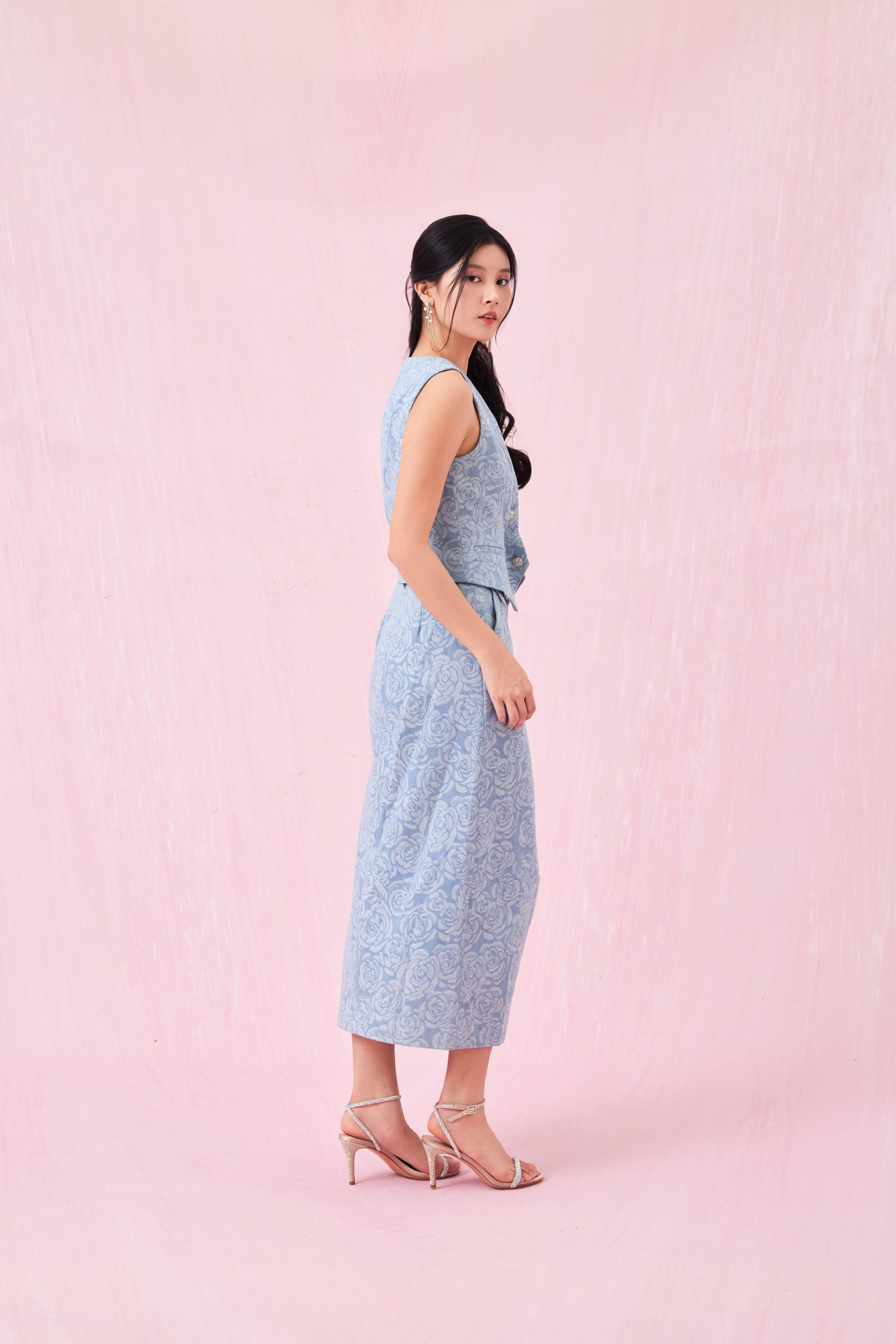 Cerrita Rose Embos Blue Denim Vest