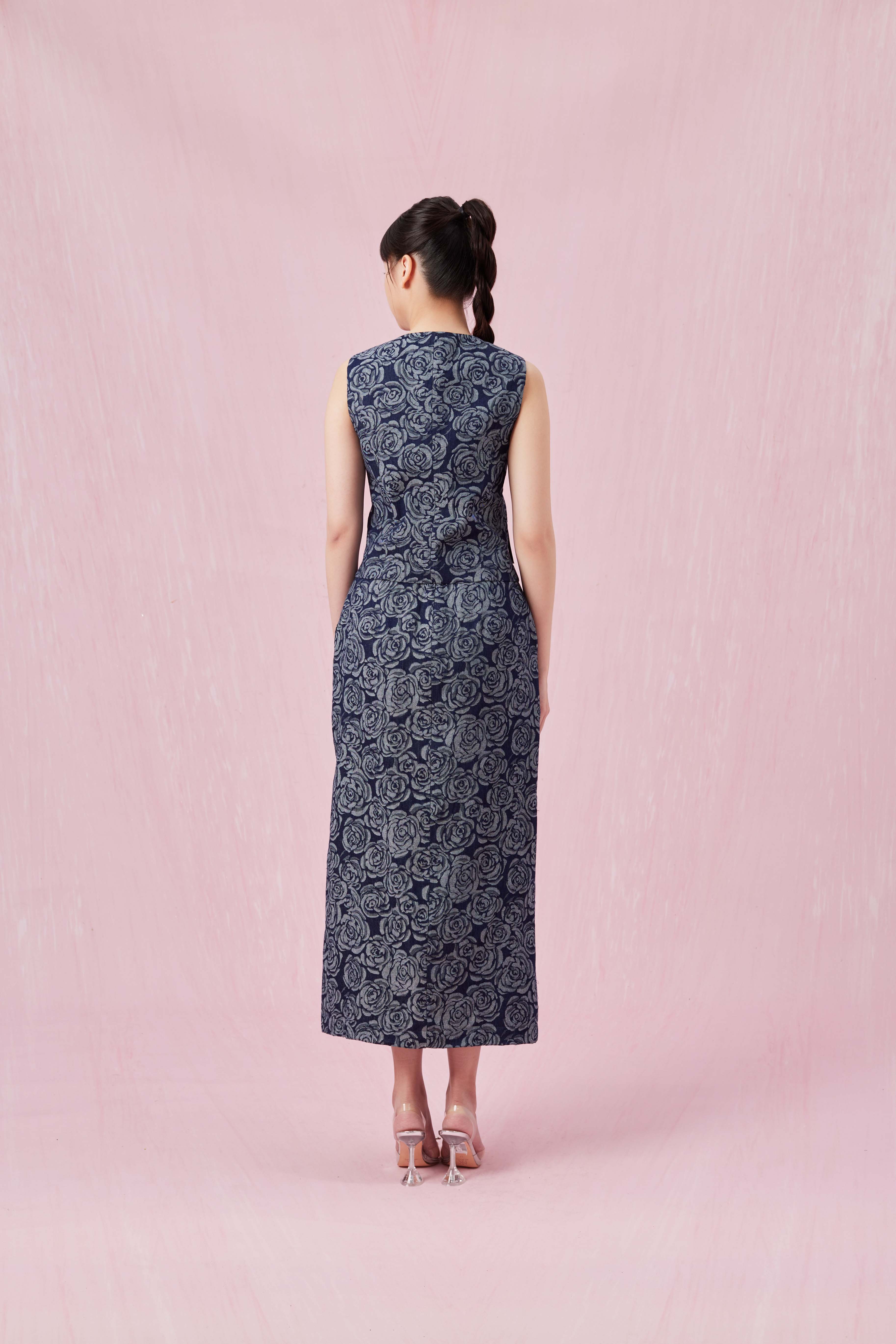 Cerrita Rose Embos Dark Blue Denim Skirt