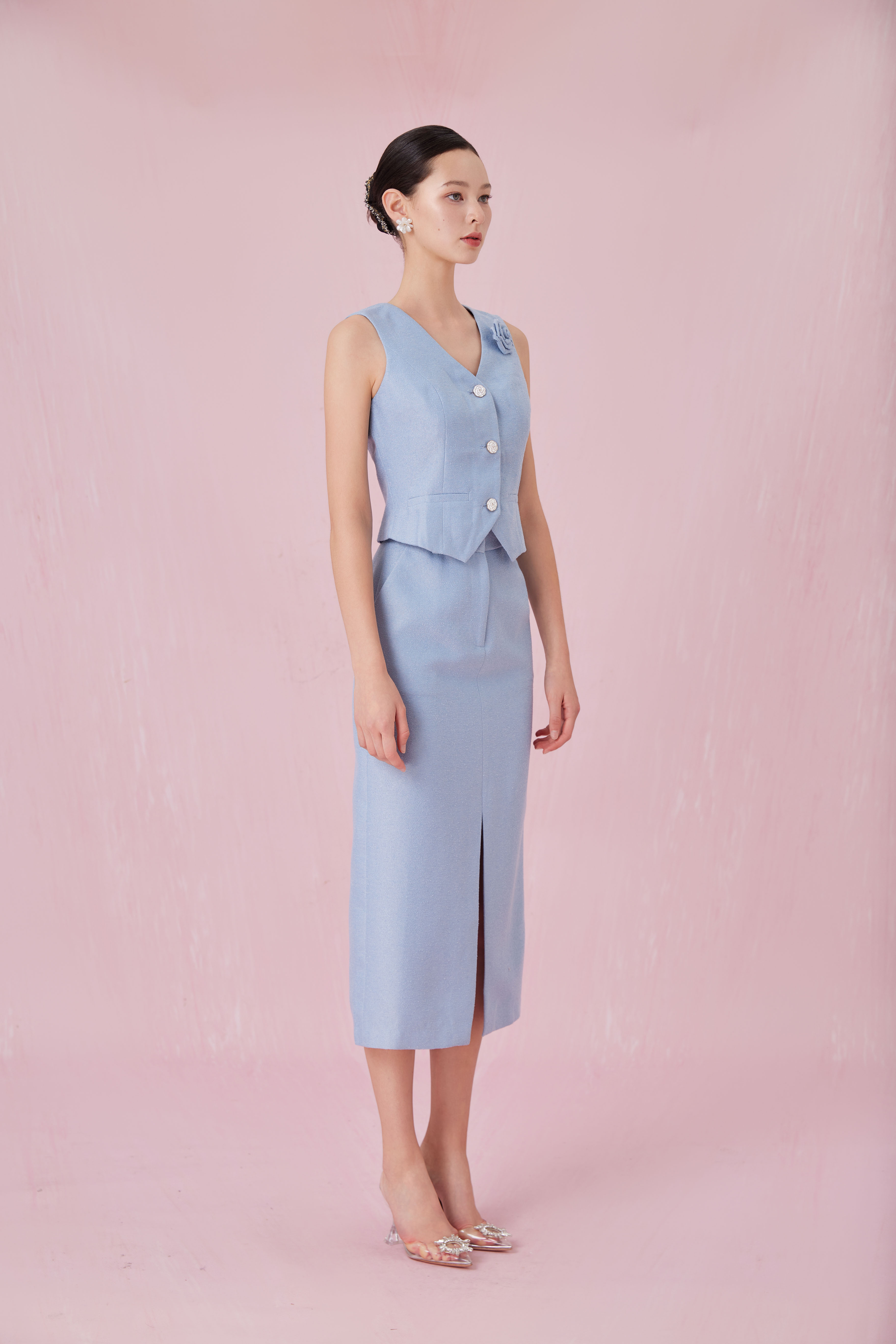 Cerrita Light Blue Tweed Straight Skirt