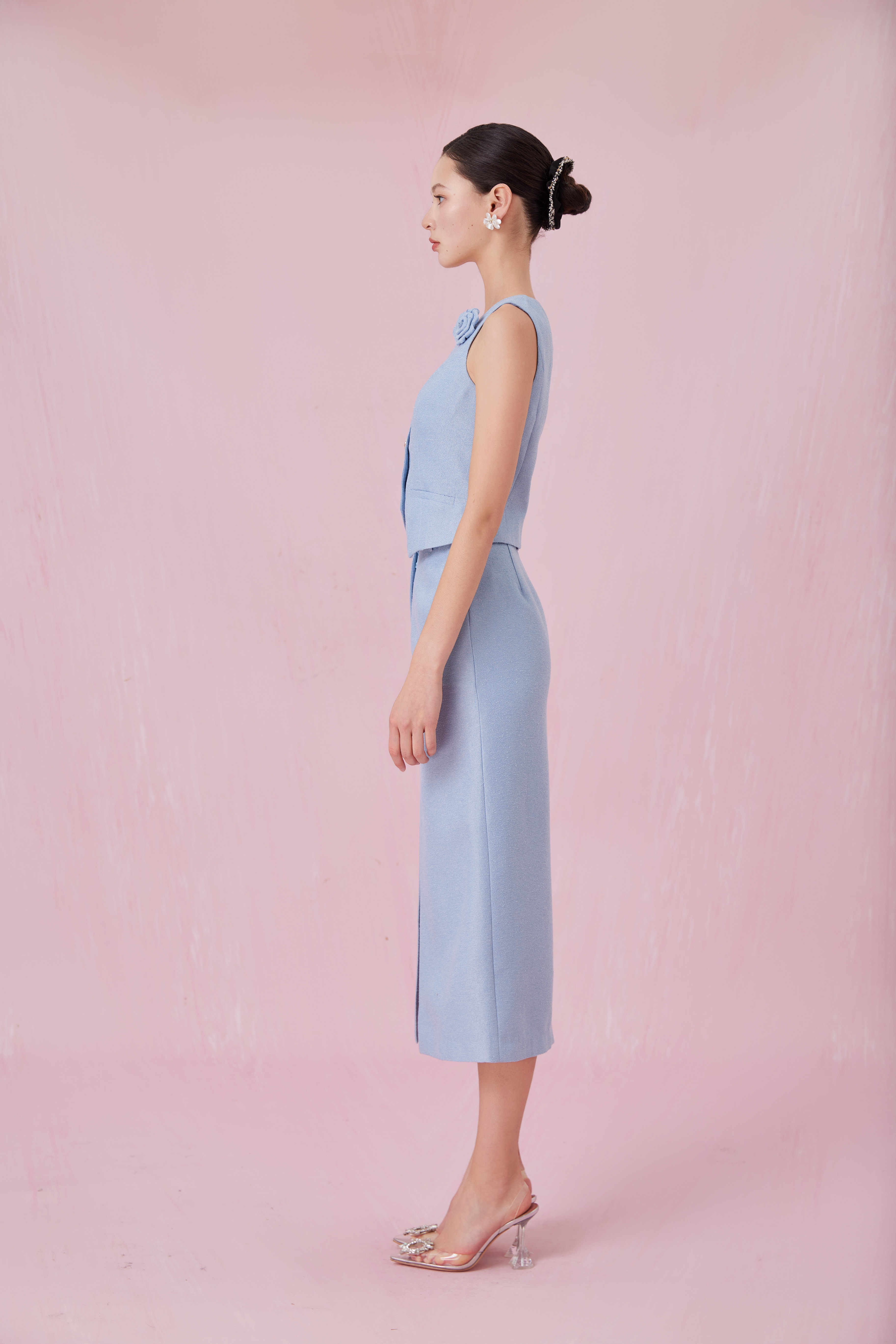 Cerrita Light Blue Tweed Straight Skirt