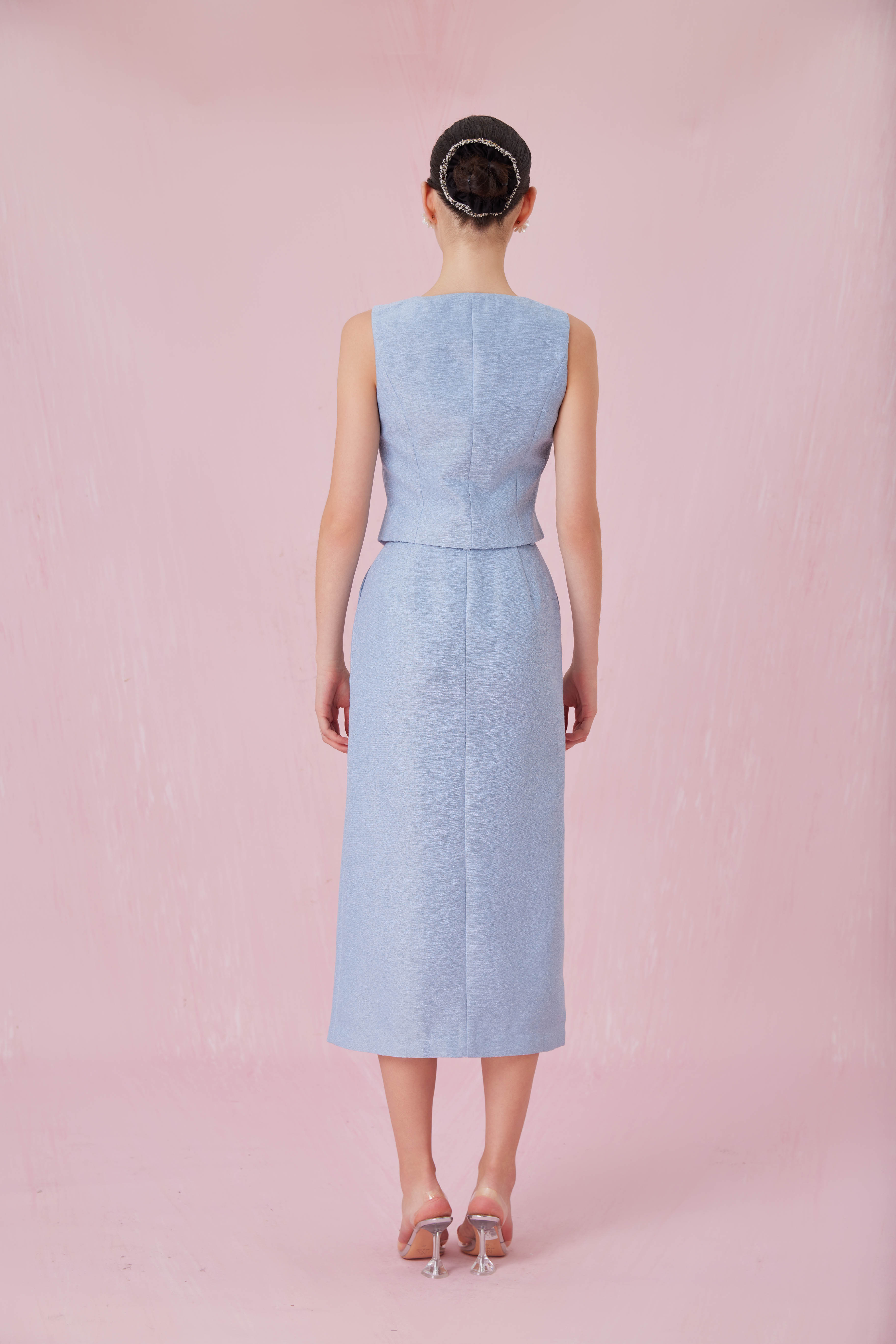 Cerrita Light Blue Tweed Straight Skirt