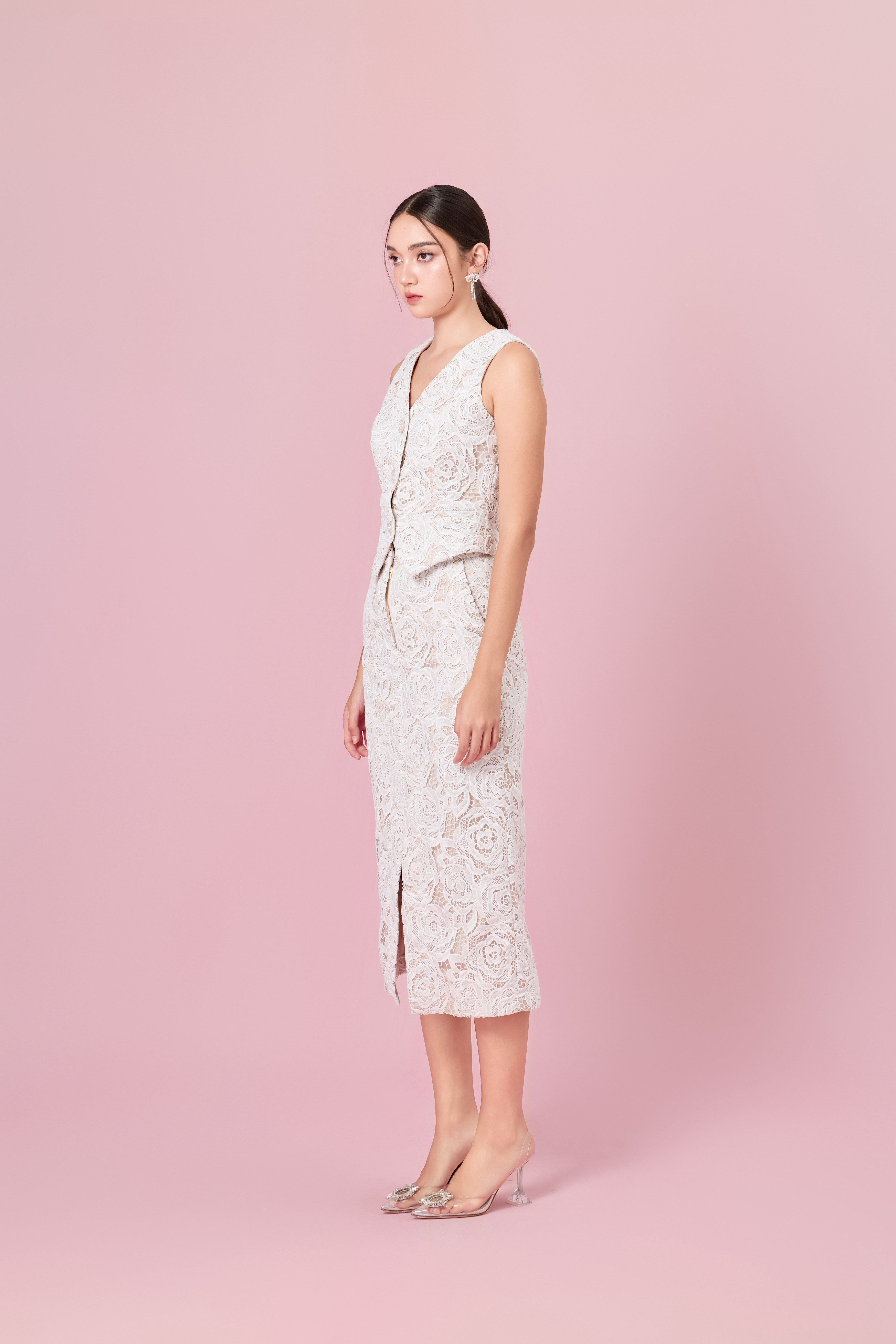 Cerrita White Rose Lace Straight Skirt