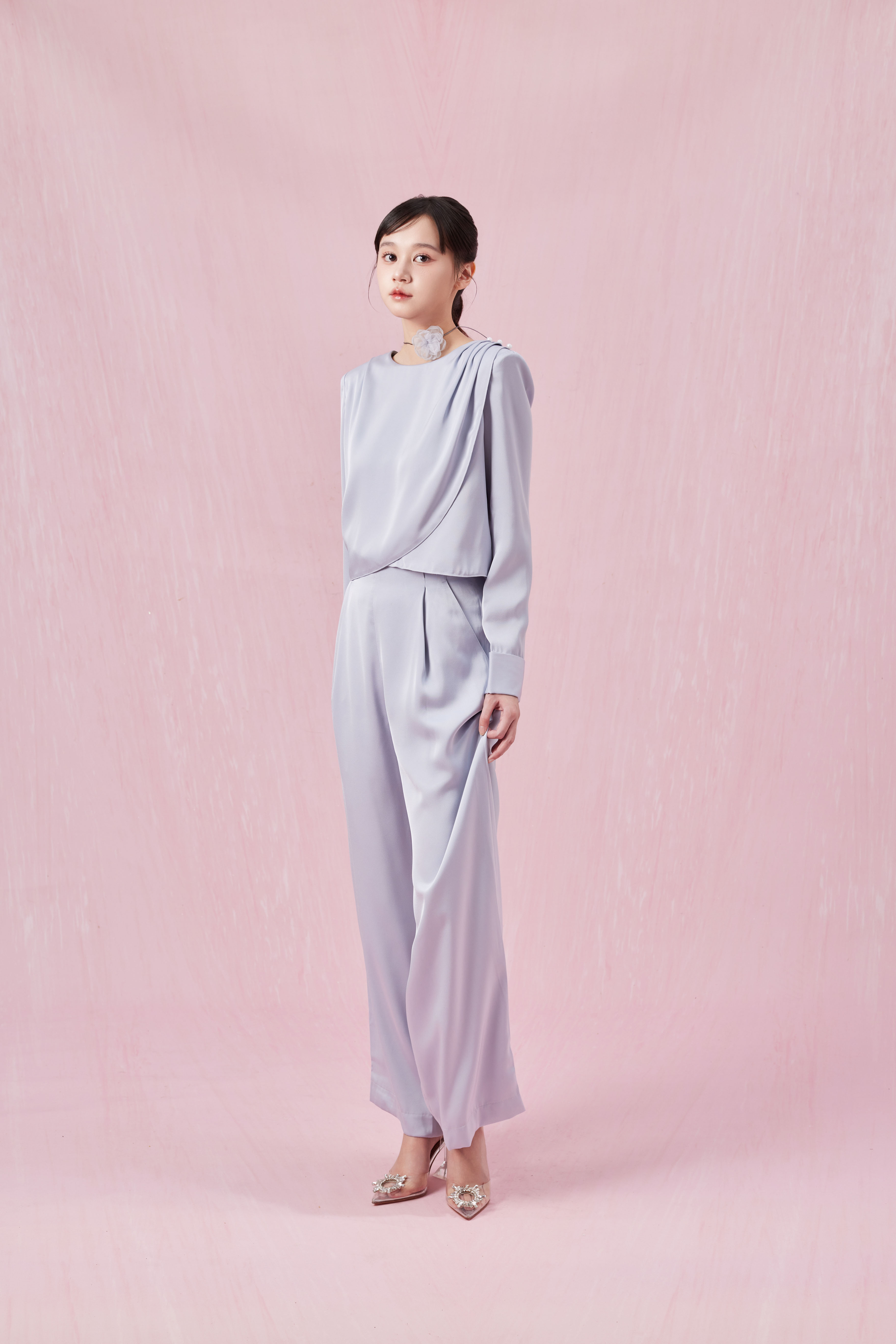 Chandal Blue Sateen Long Sleeve Top