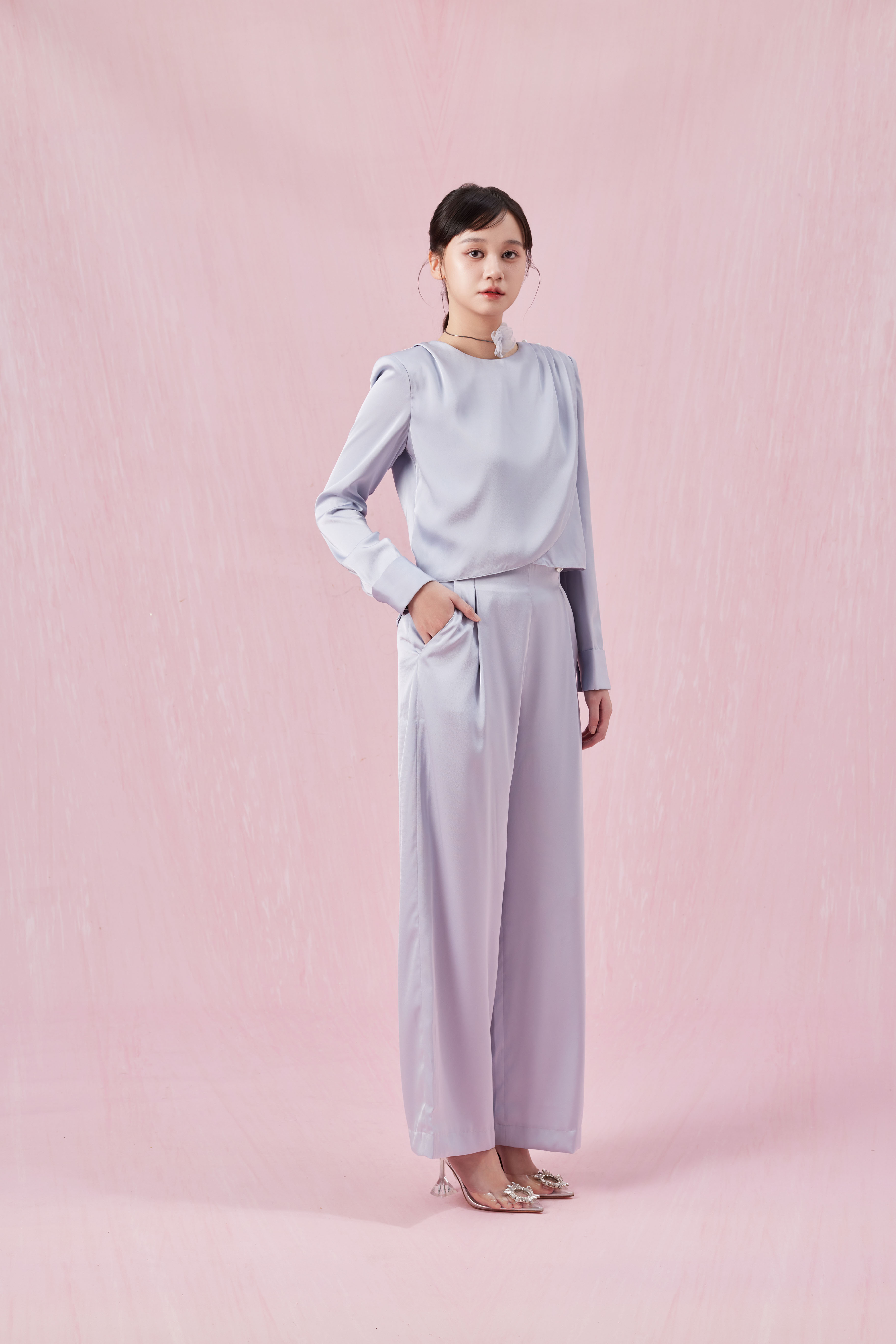 Chandal Blue Sateen Straight Pants