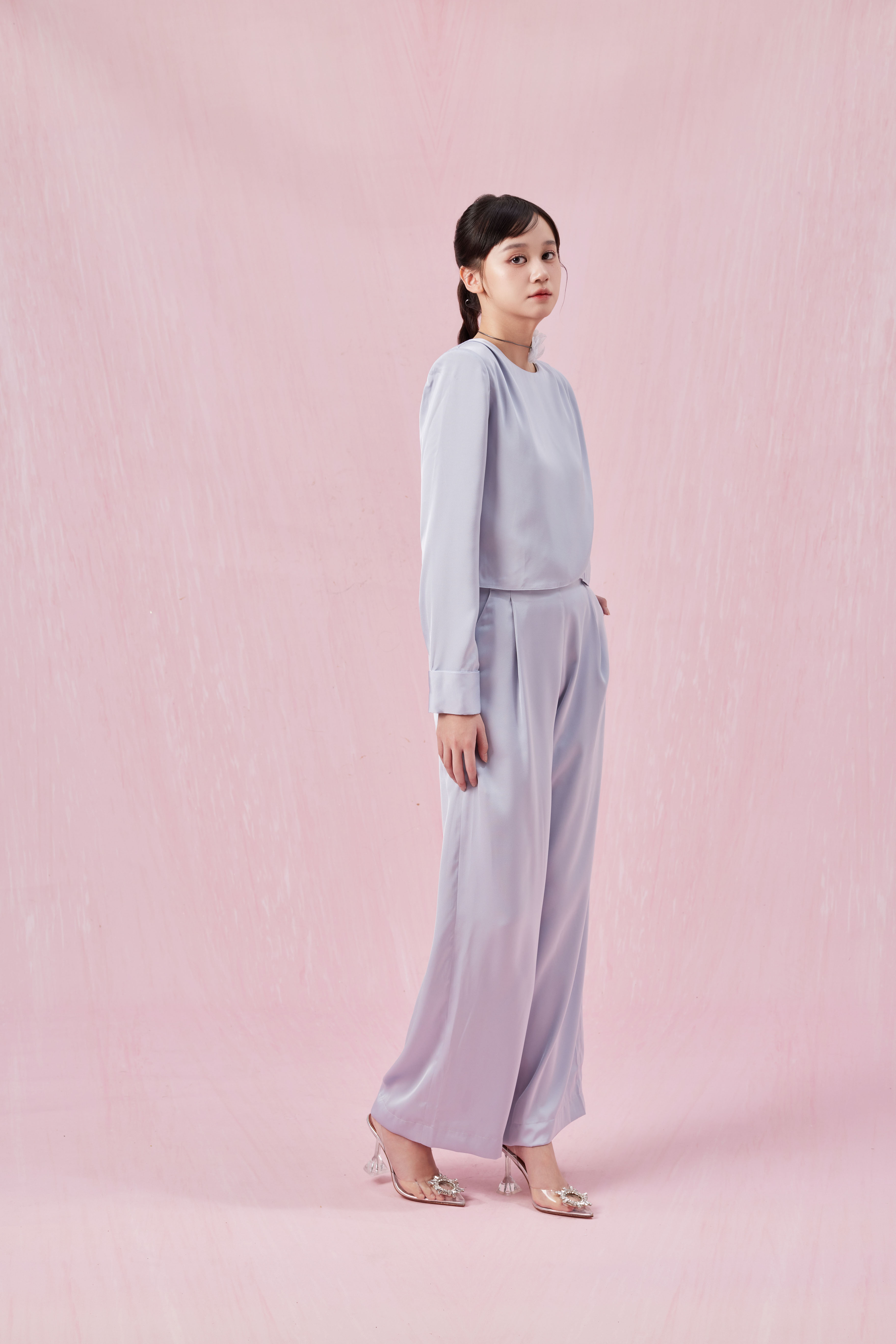 Chandal Blue Sateen Straight Pants