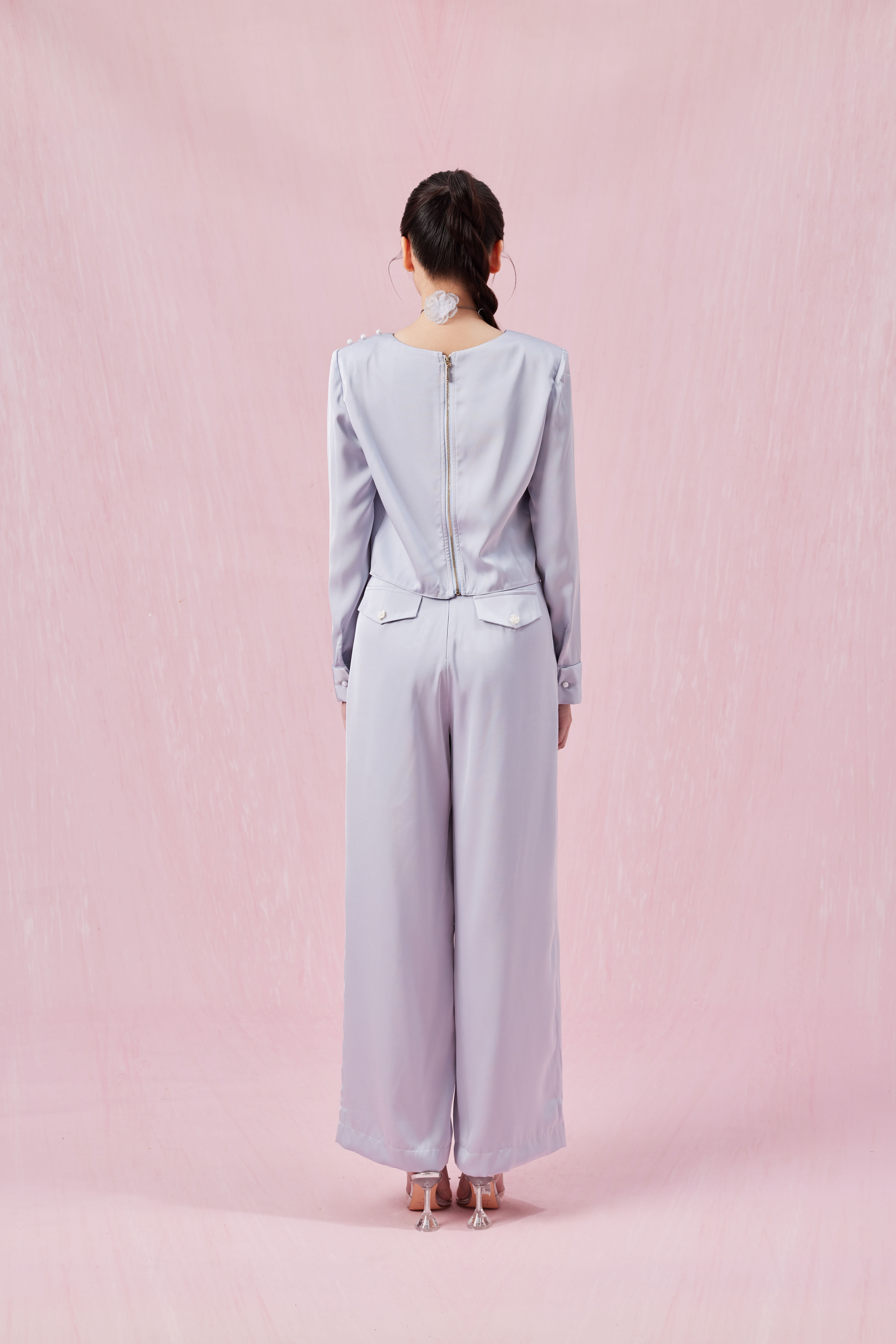 Chandal Blue Sateen Straight Pants