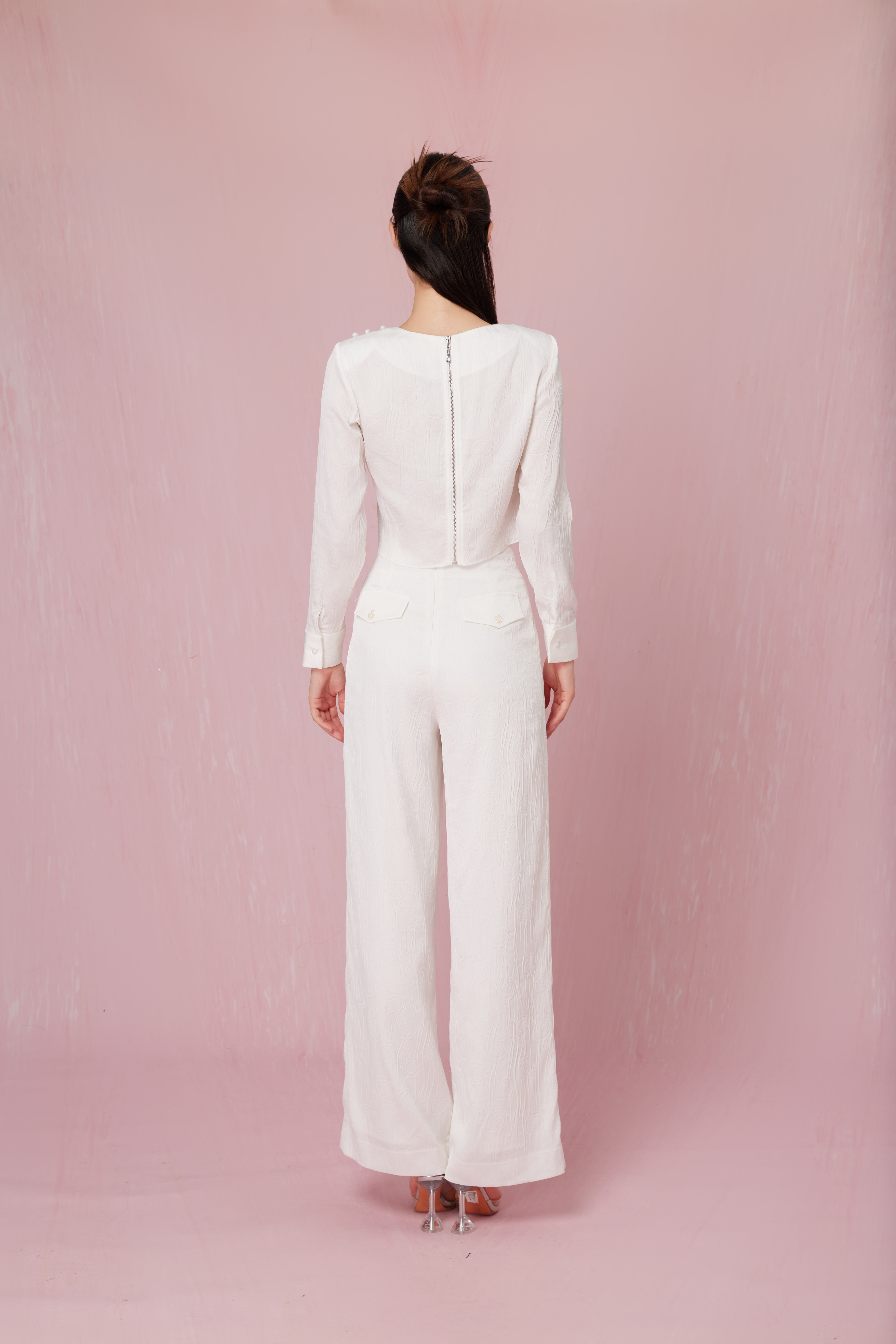 Chandal White Sateen Straight Pants