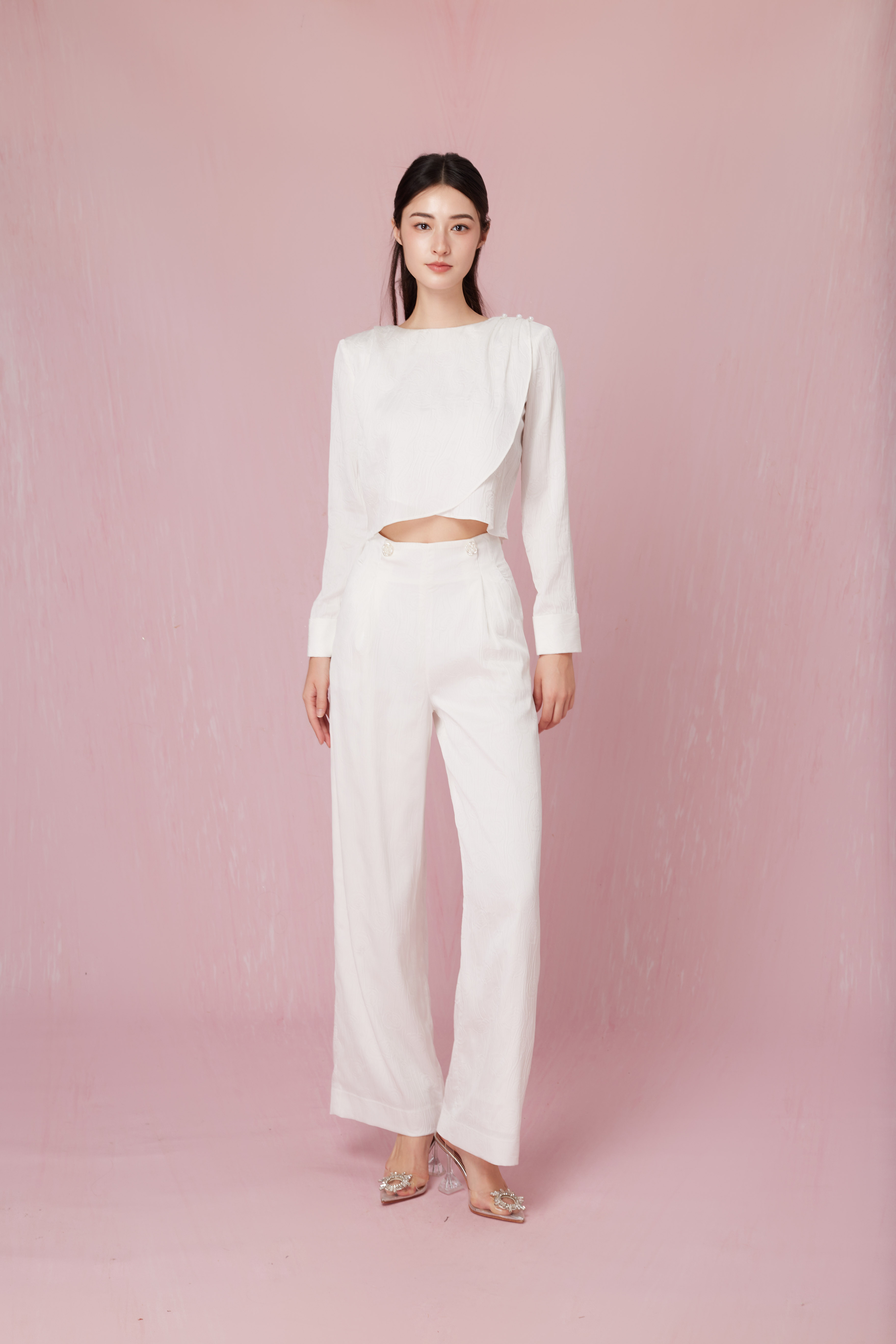 Chandal White Sateen Long Sleeve Top