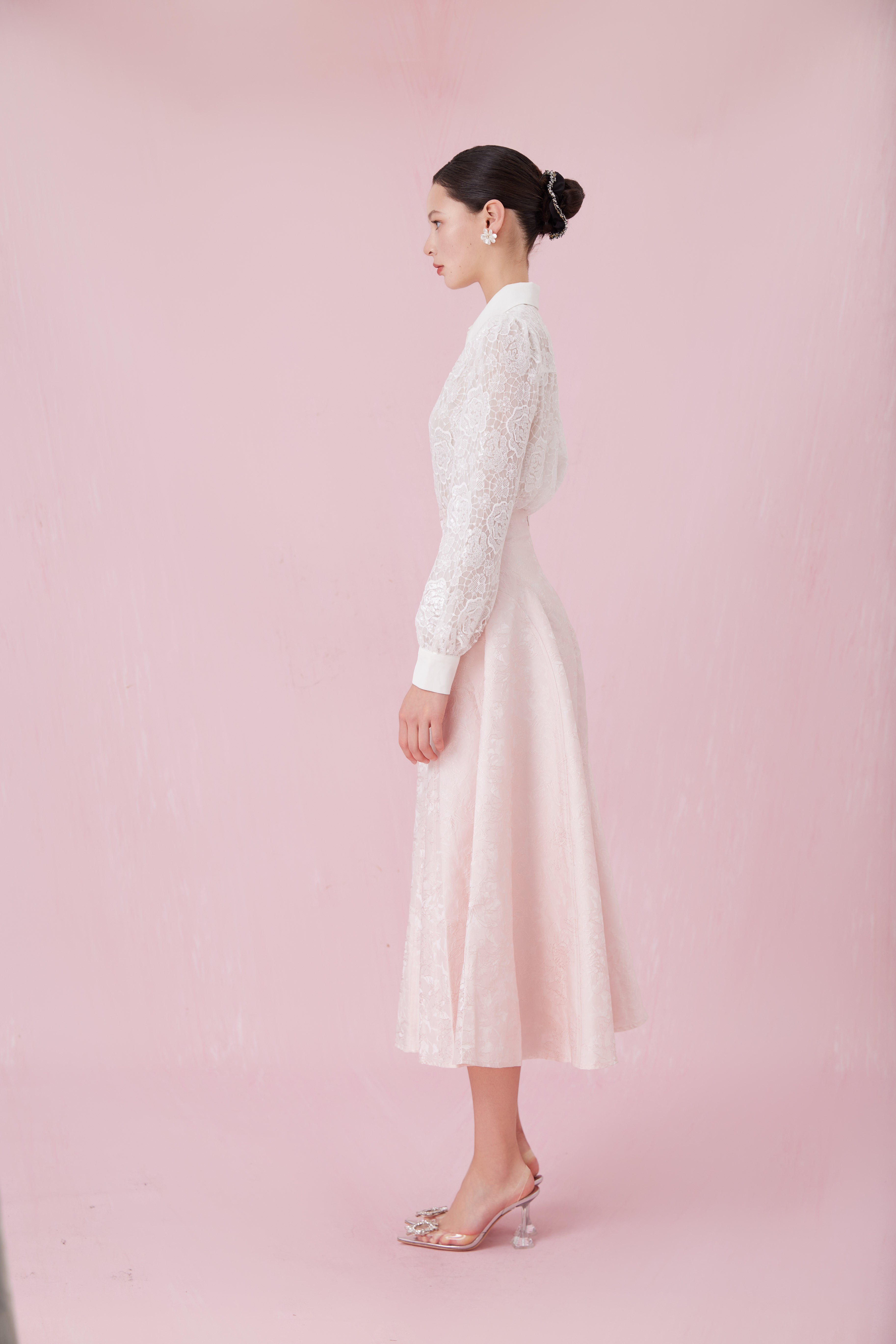 Chanele Pink Rose Jacquard A-Line Skirt