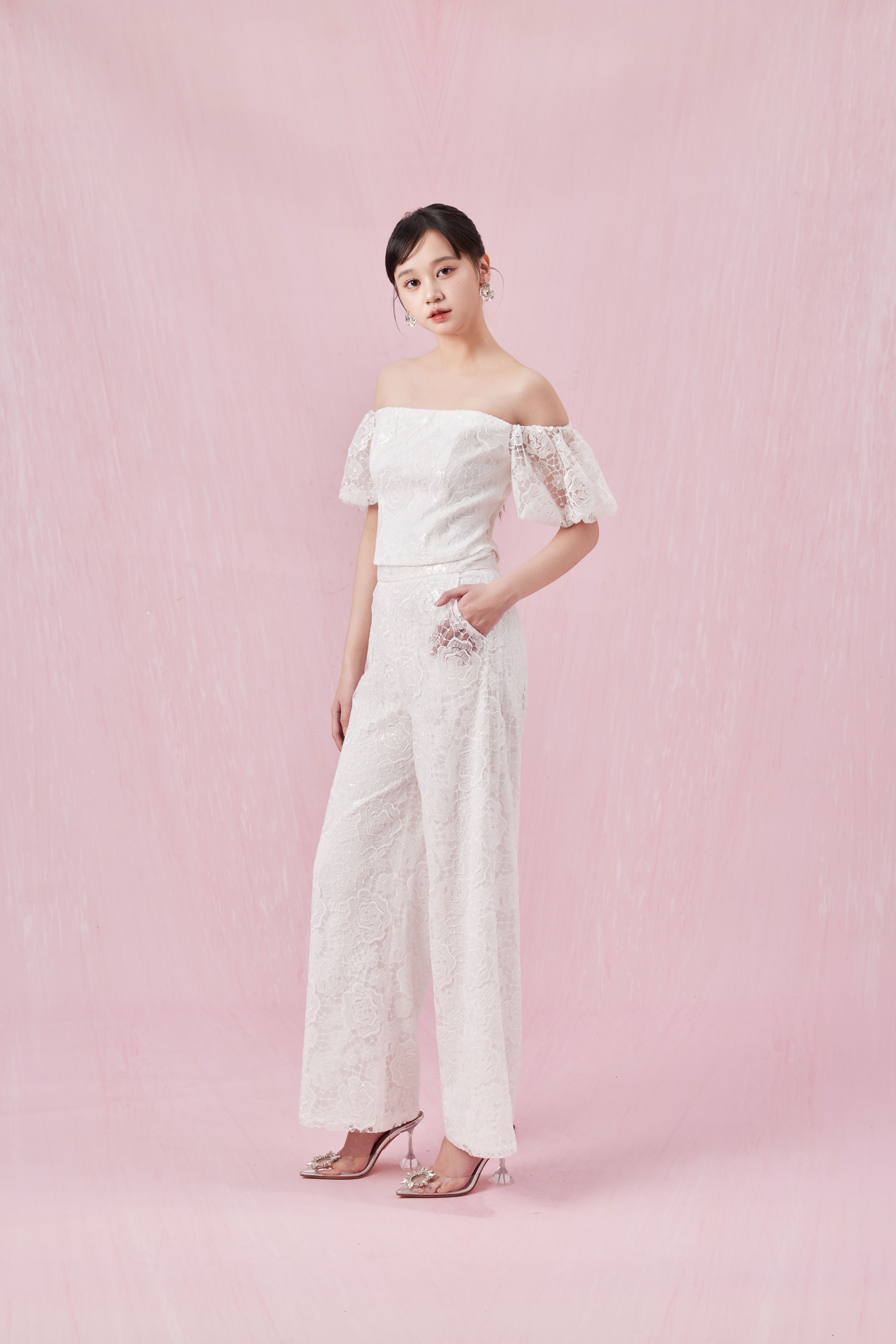 Chante White Rose Lace Straight Pants