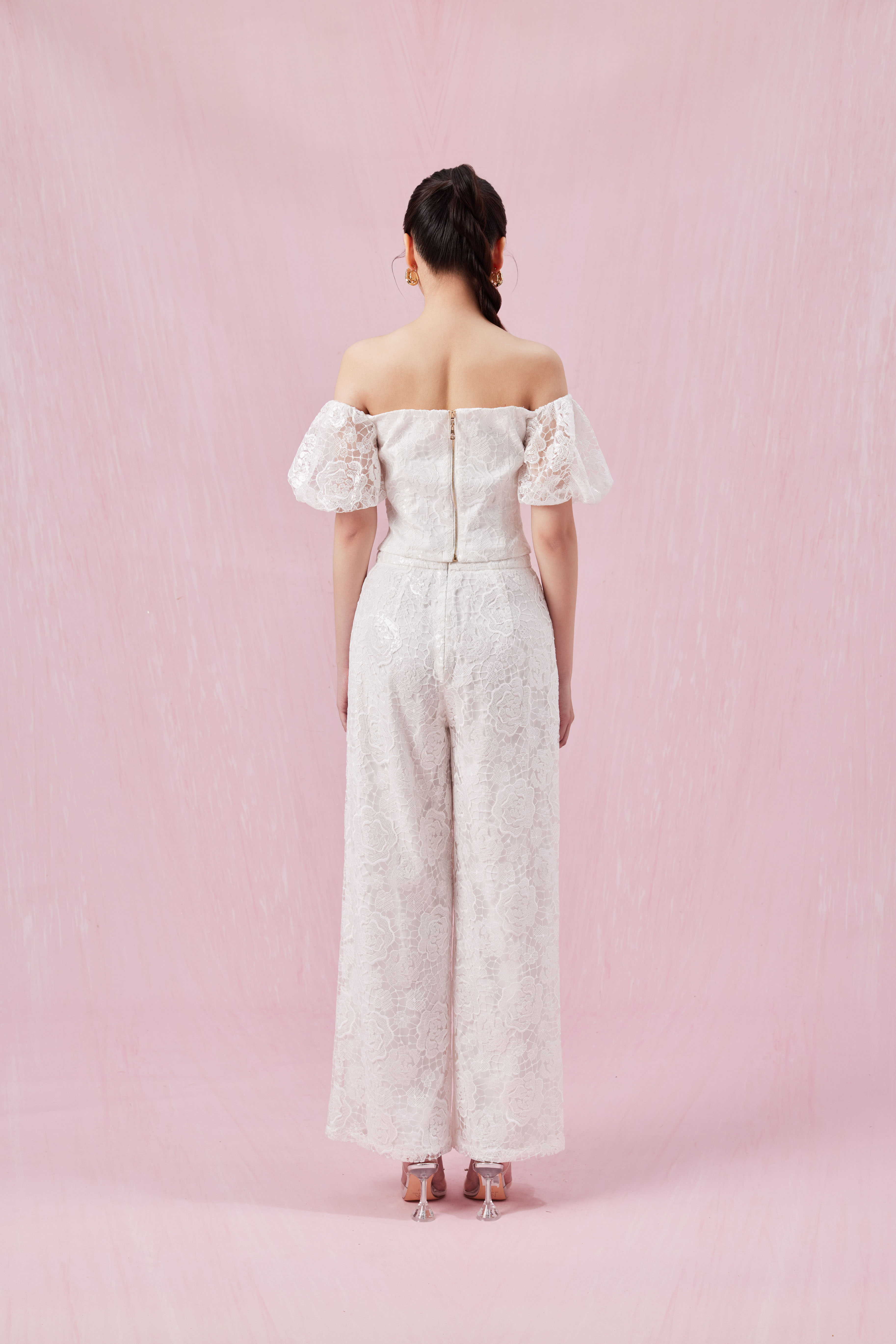 Chante White Rose Lace Straight Pants