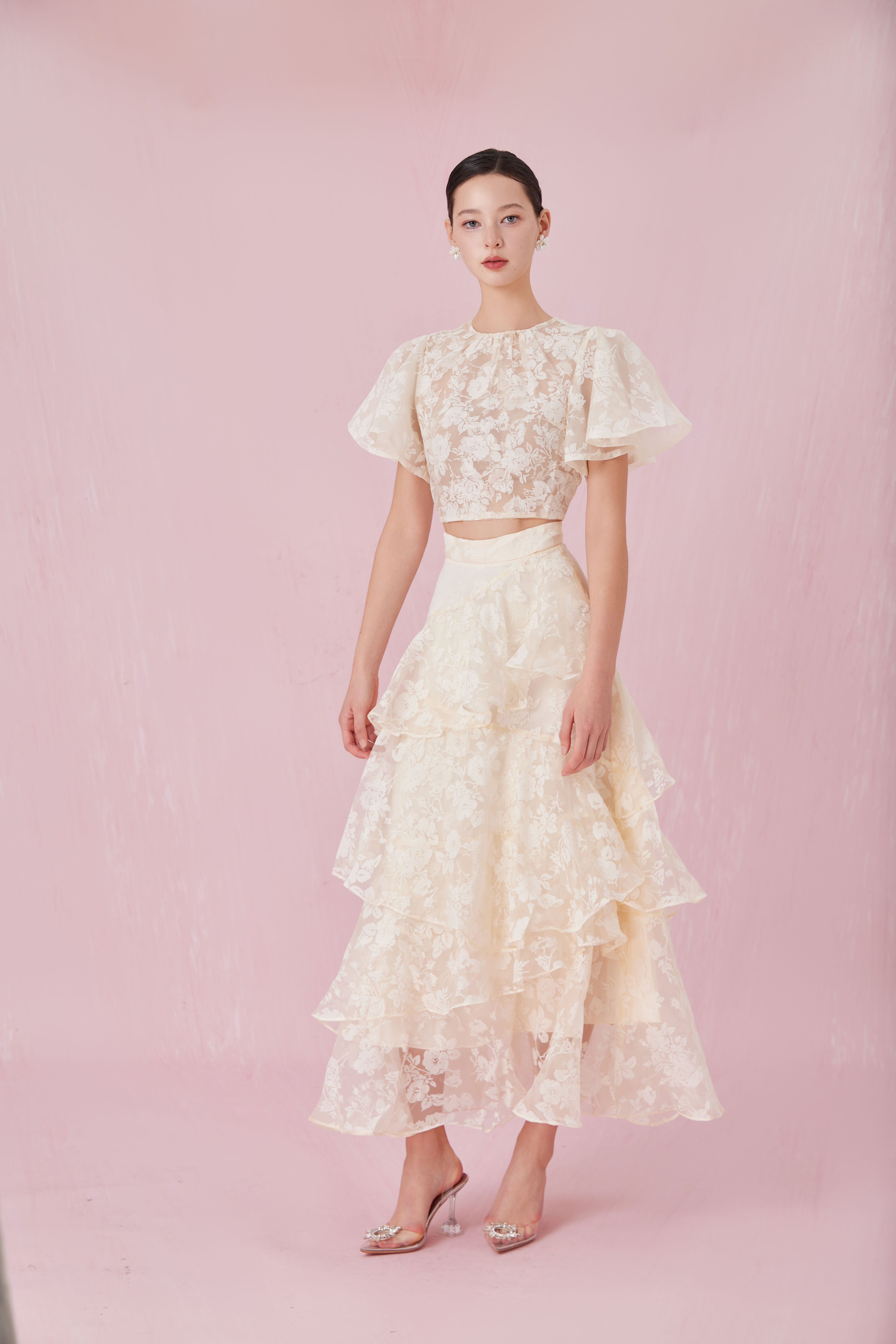 Channell Cream Rose Mesh Top