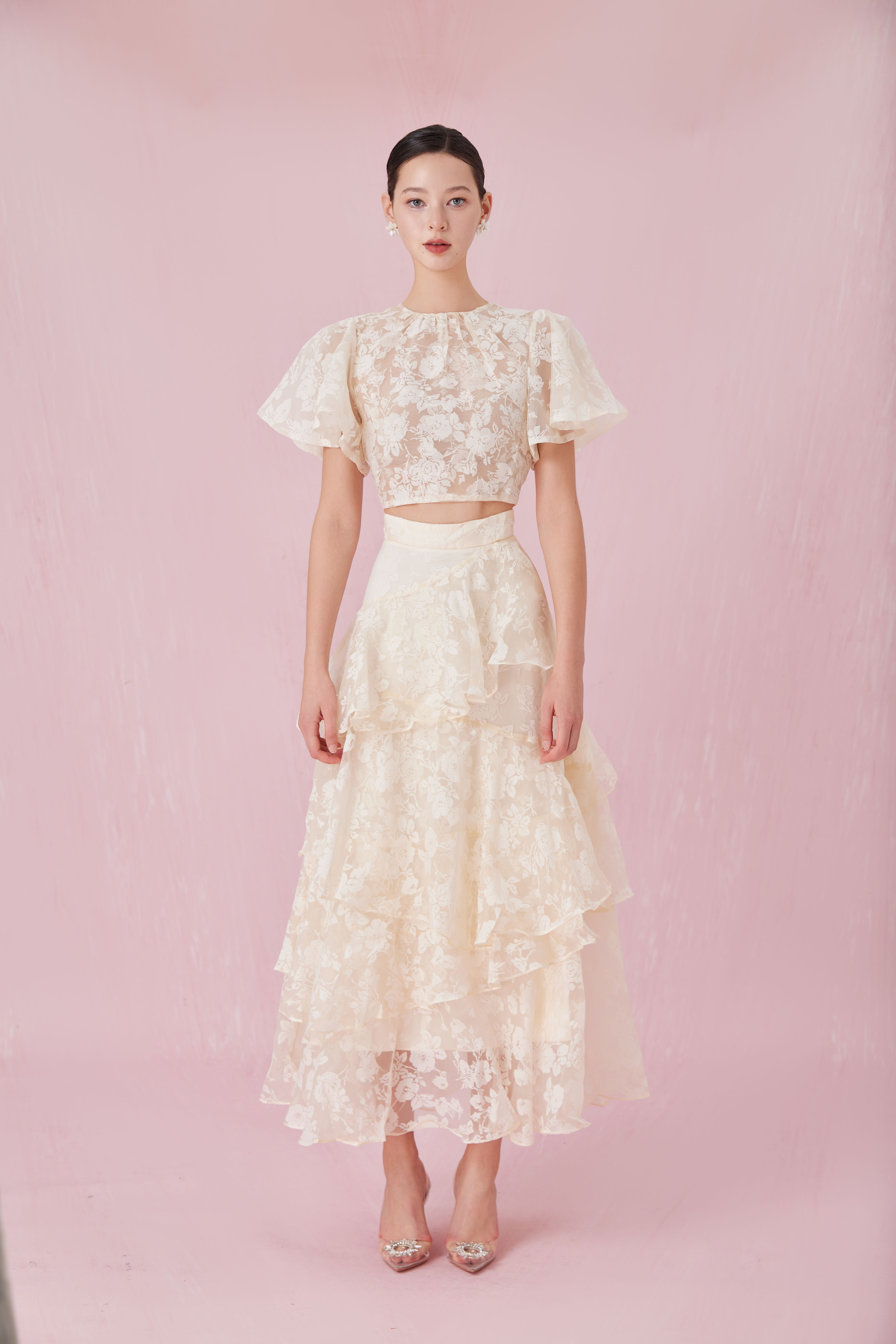 Channell Cream Rose Mesh Top