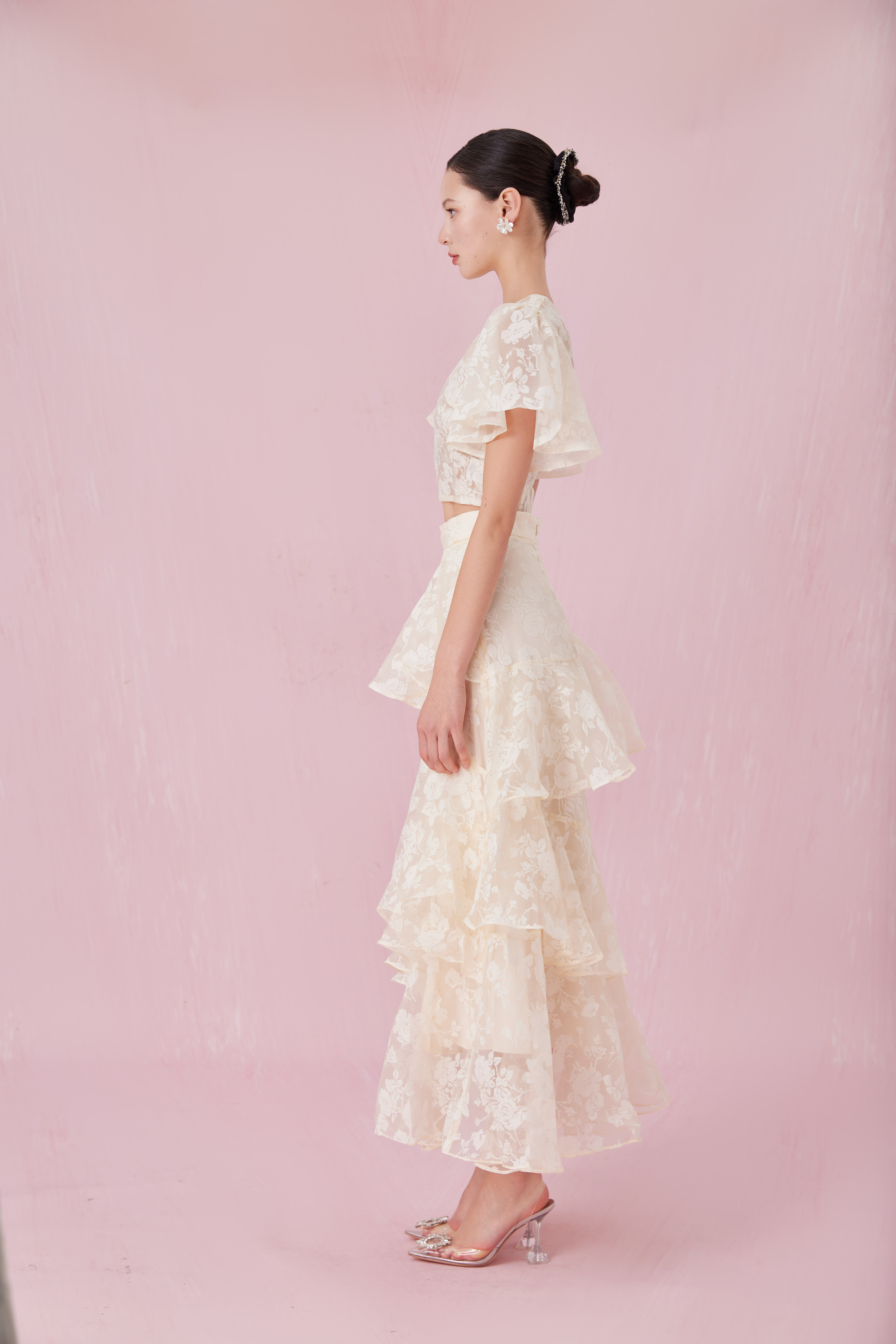 Channell Cream Rose Mesh Top