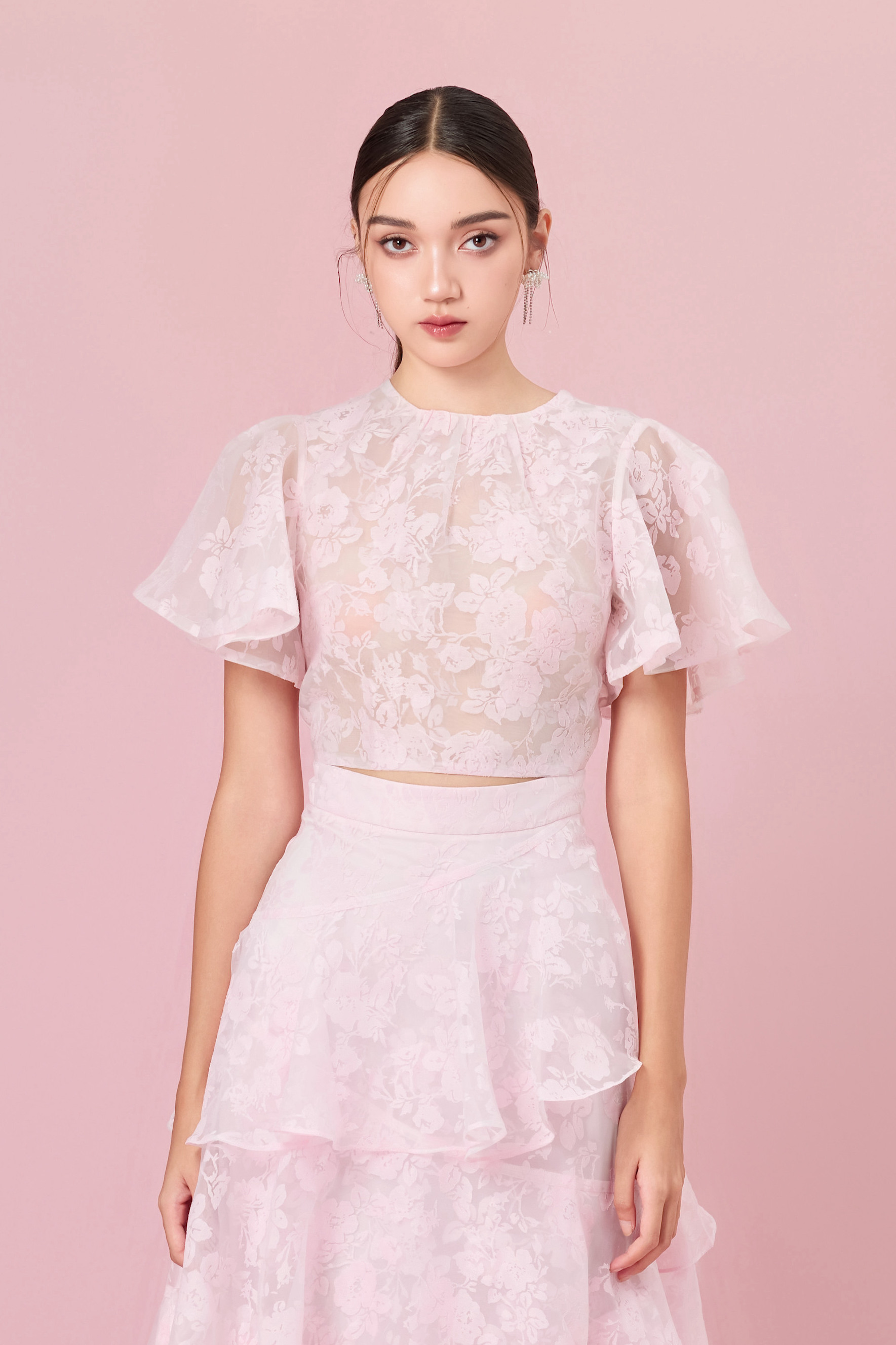 Channell Light Pink Rose Mesh Top