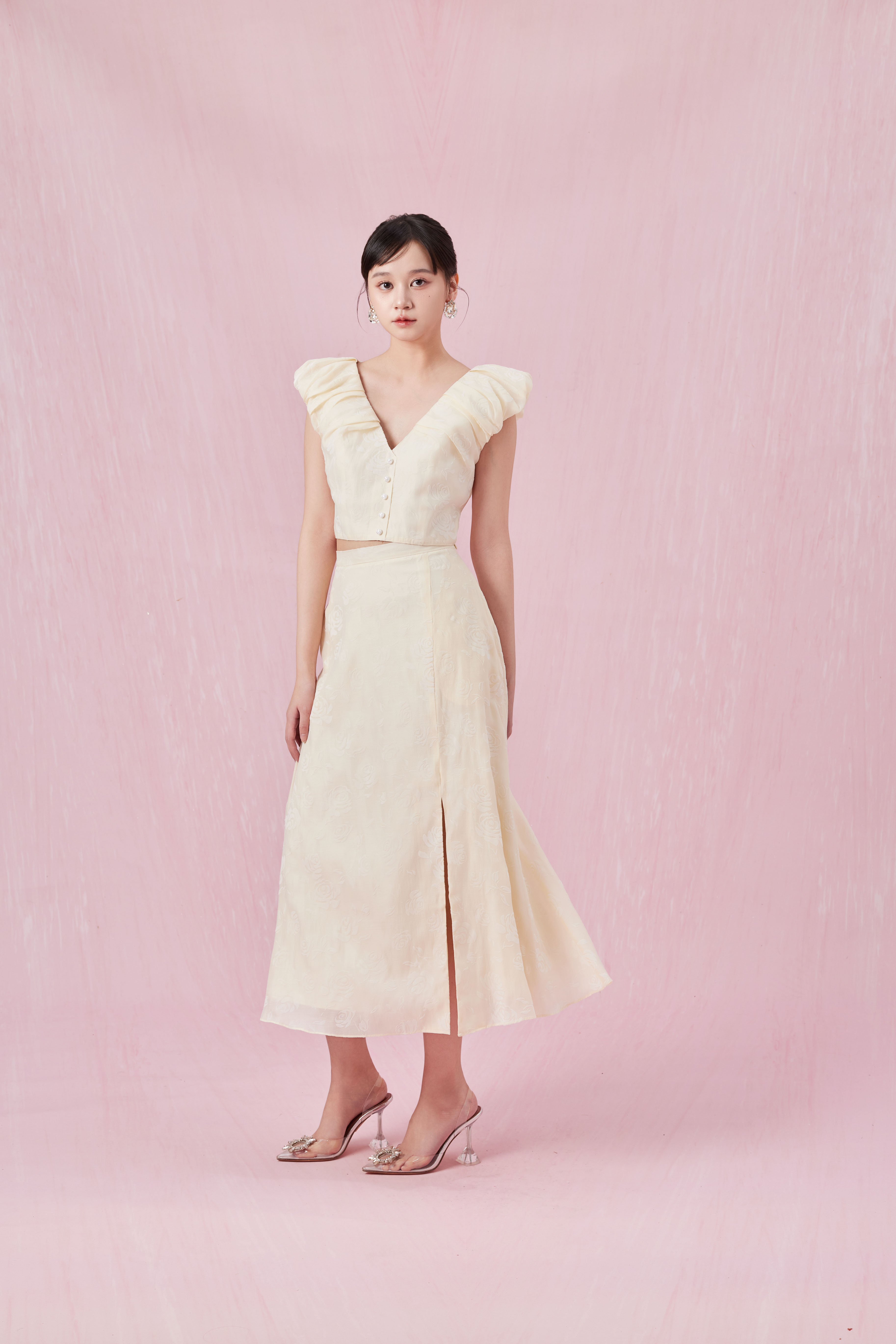 Charilynn Cream Rose Pleated Top