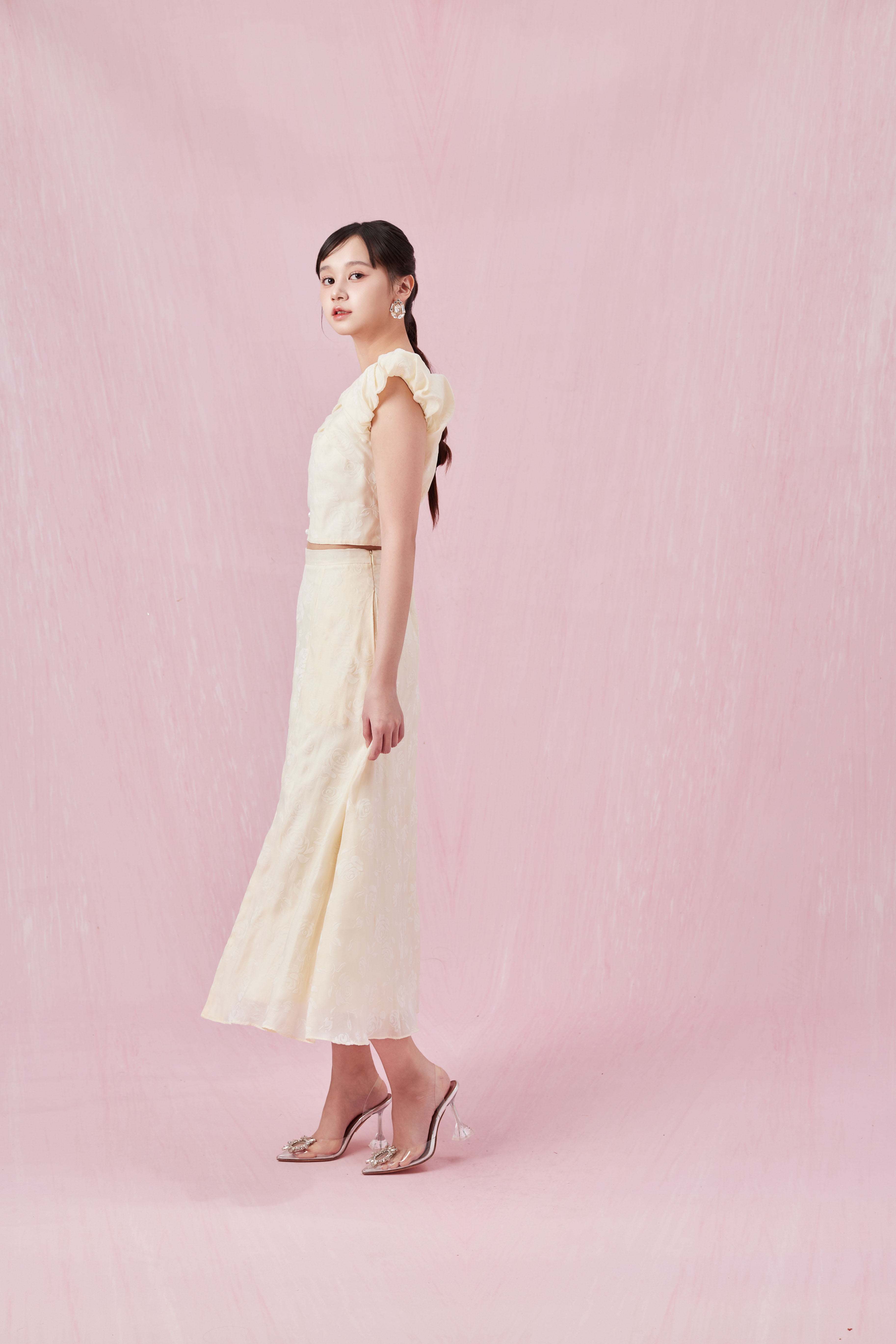 Charilynn Cream Rose Pleated Top