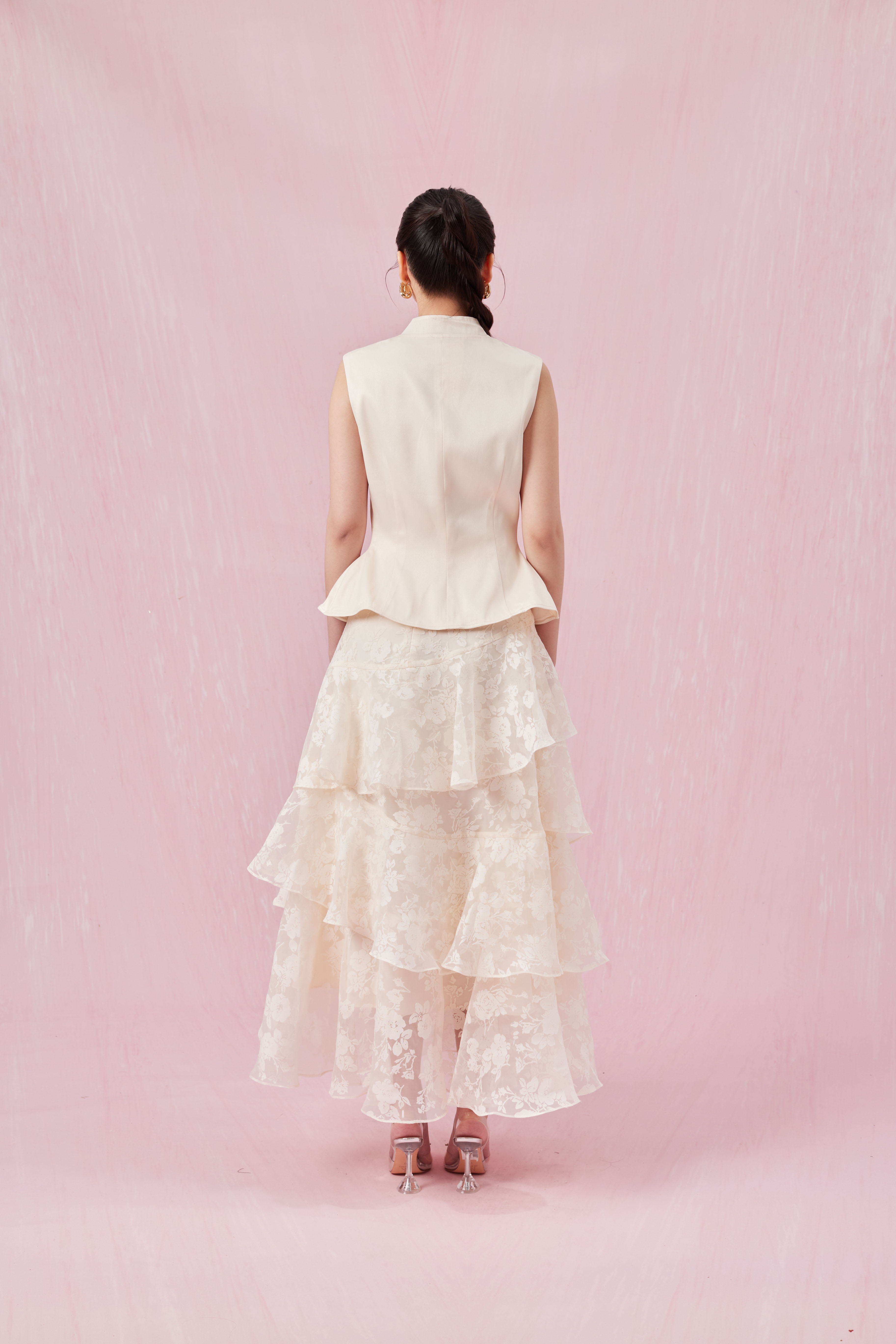 Chantiel Cream Rose Mesh Tier Skirt