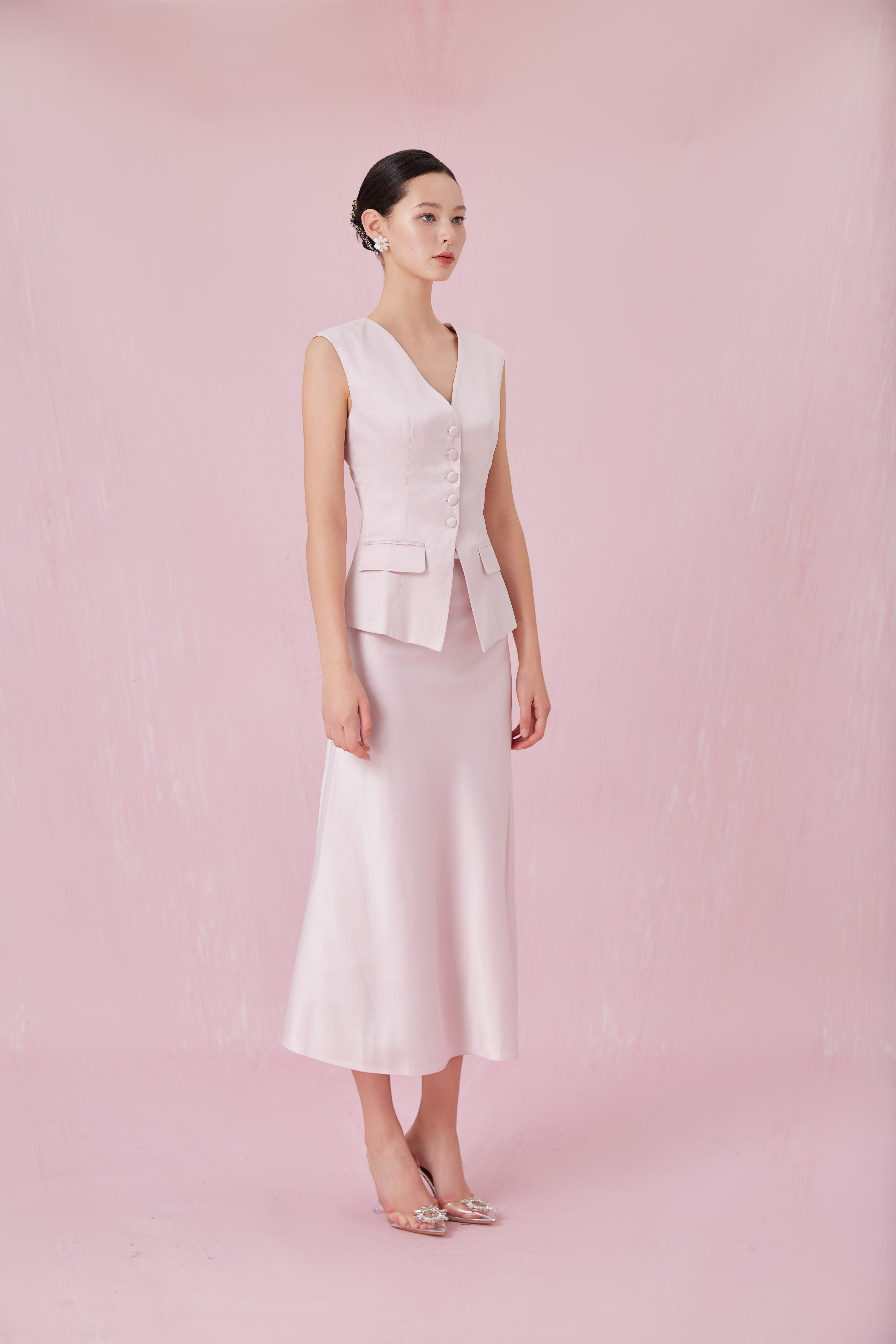 Chantele Pink Sateen A-Line Skirt