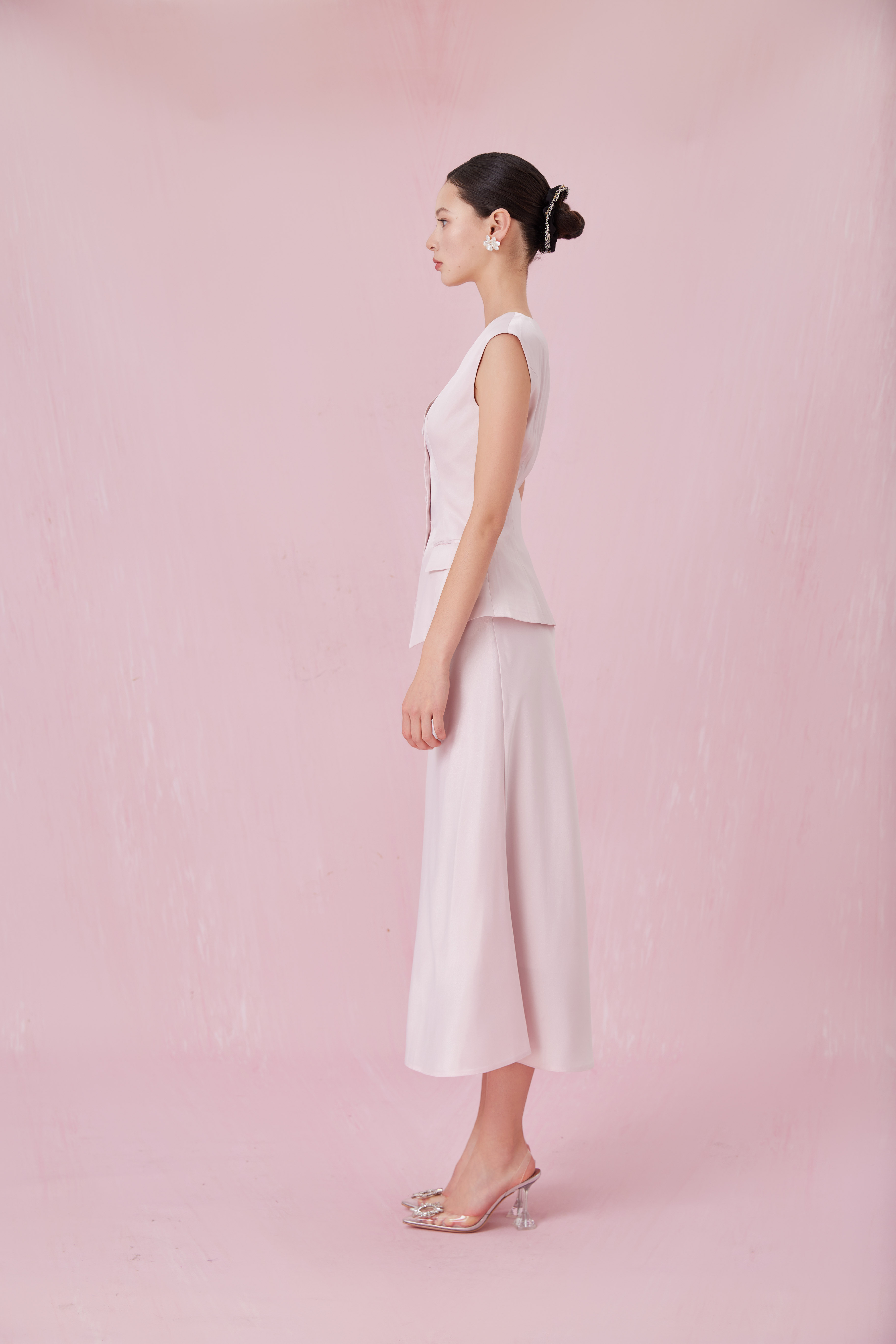 Chantele Pink Sateen A-Line Skirt