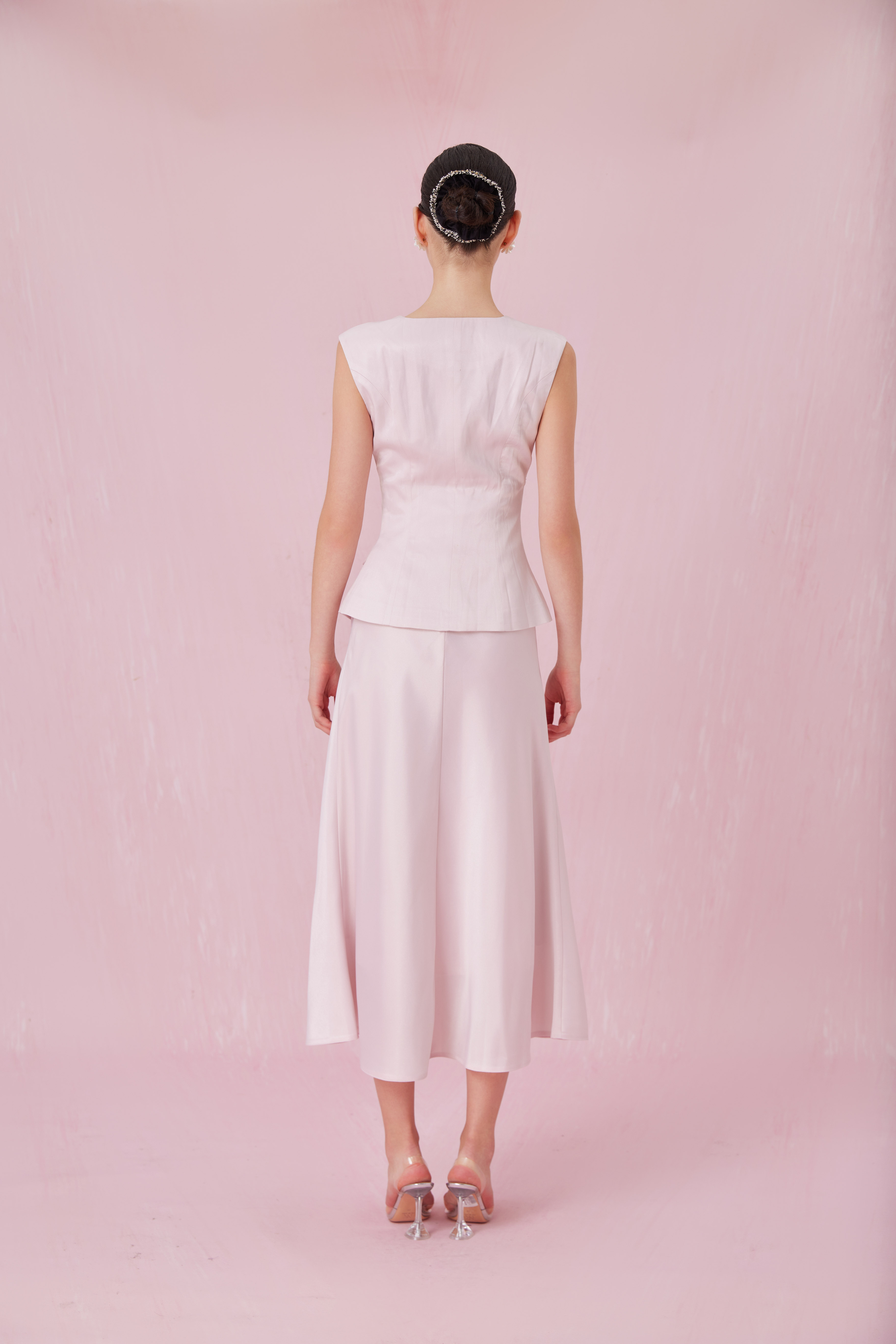 Chantele Pink Sateen A-Line Skirt