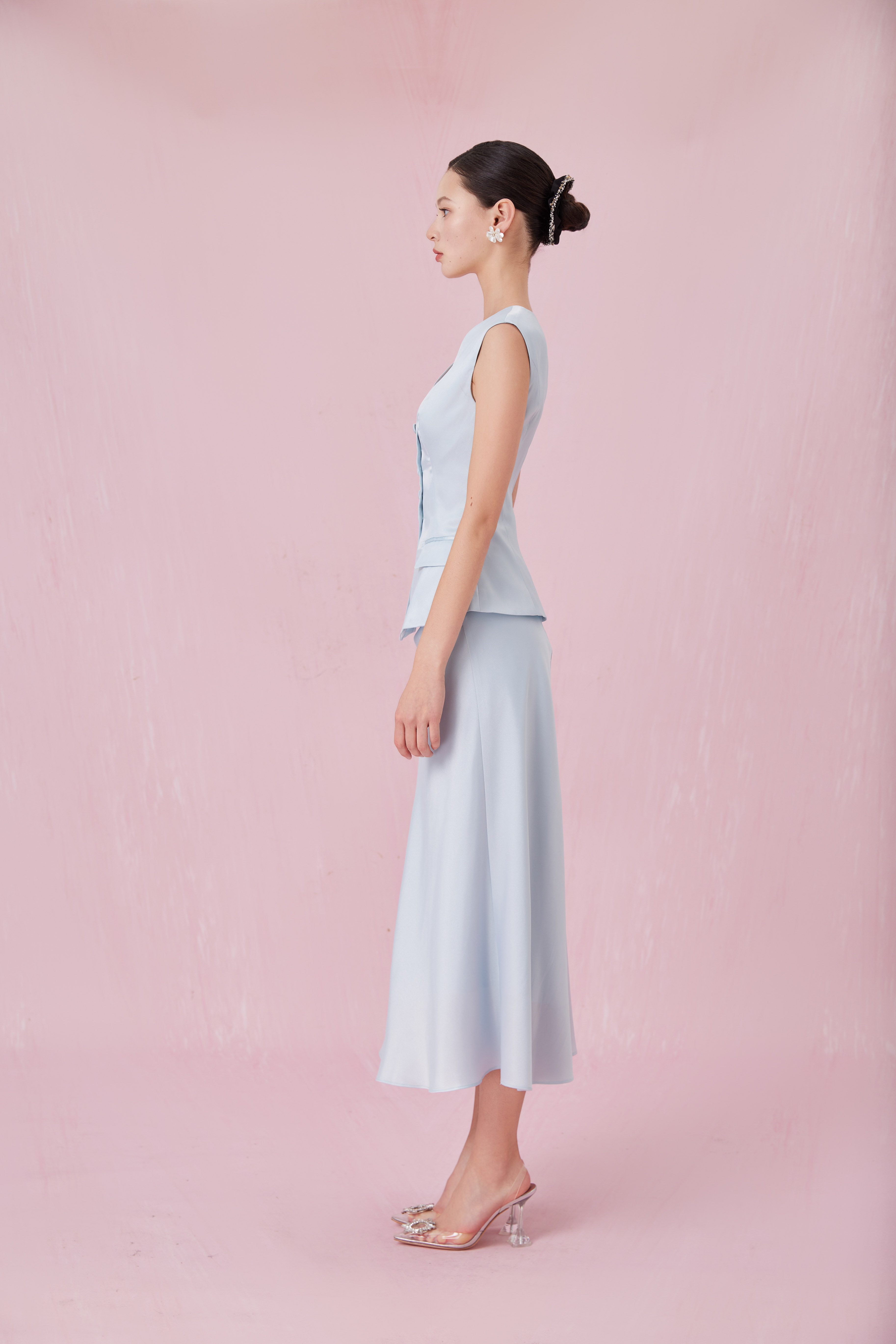 Chantele Blue Sateen A-Line Skirt